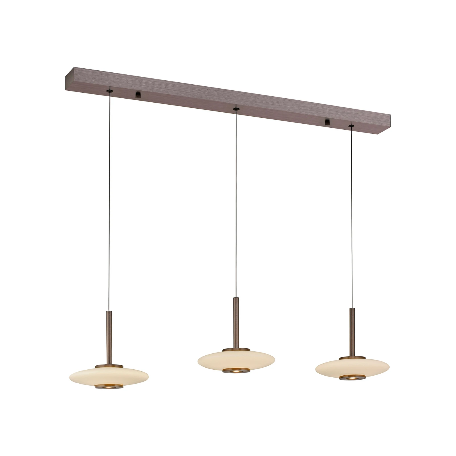 Lampă suspendată LED PURE Vitrum, maro/sticlă opală/aluminiu, cu 3 becuri
