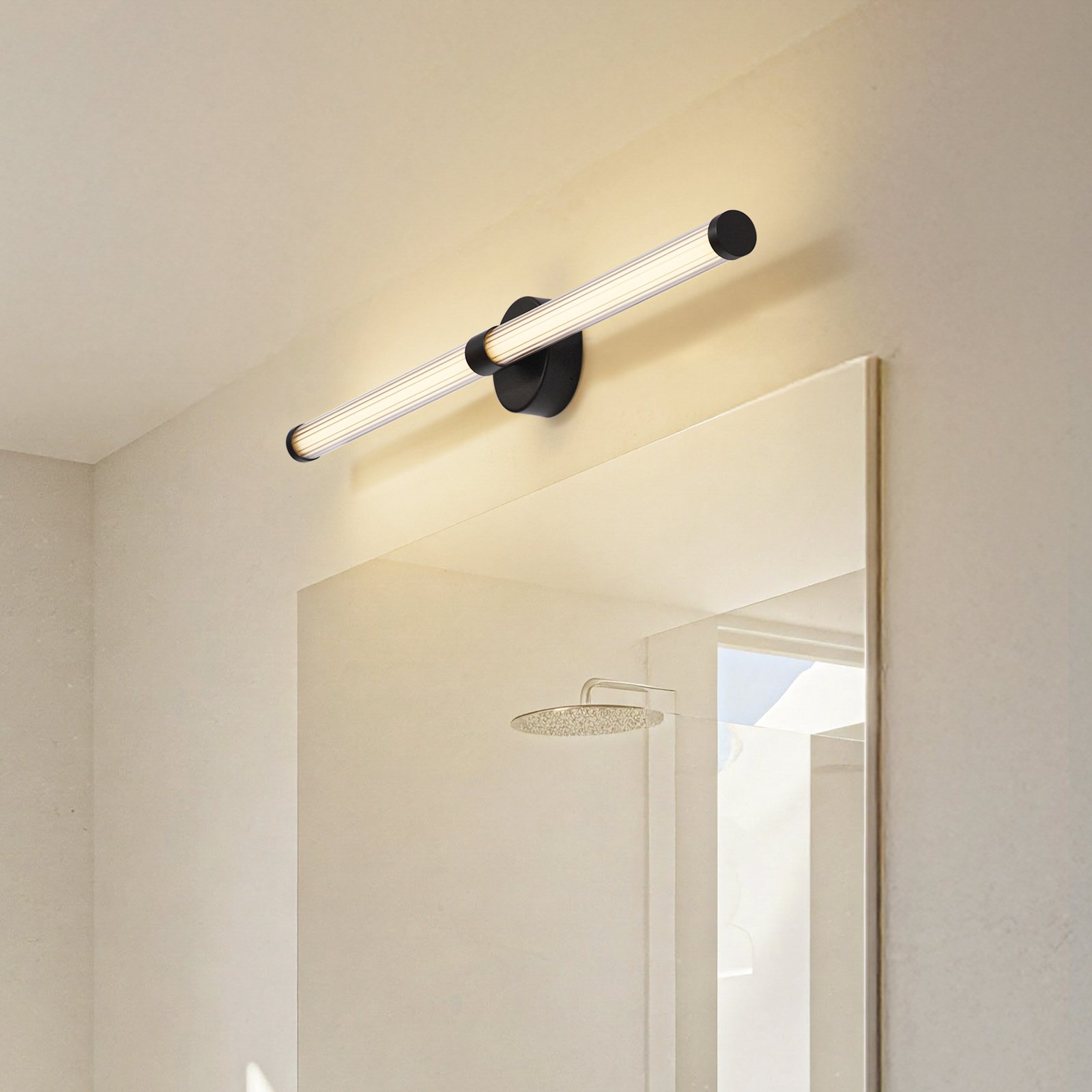 Lucande Melisa LED wall light, black, 90 cm, CCT, IP44