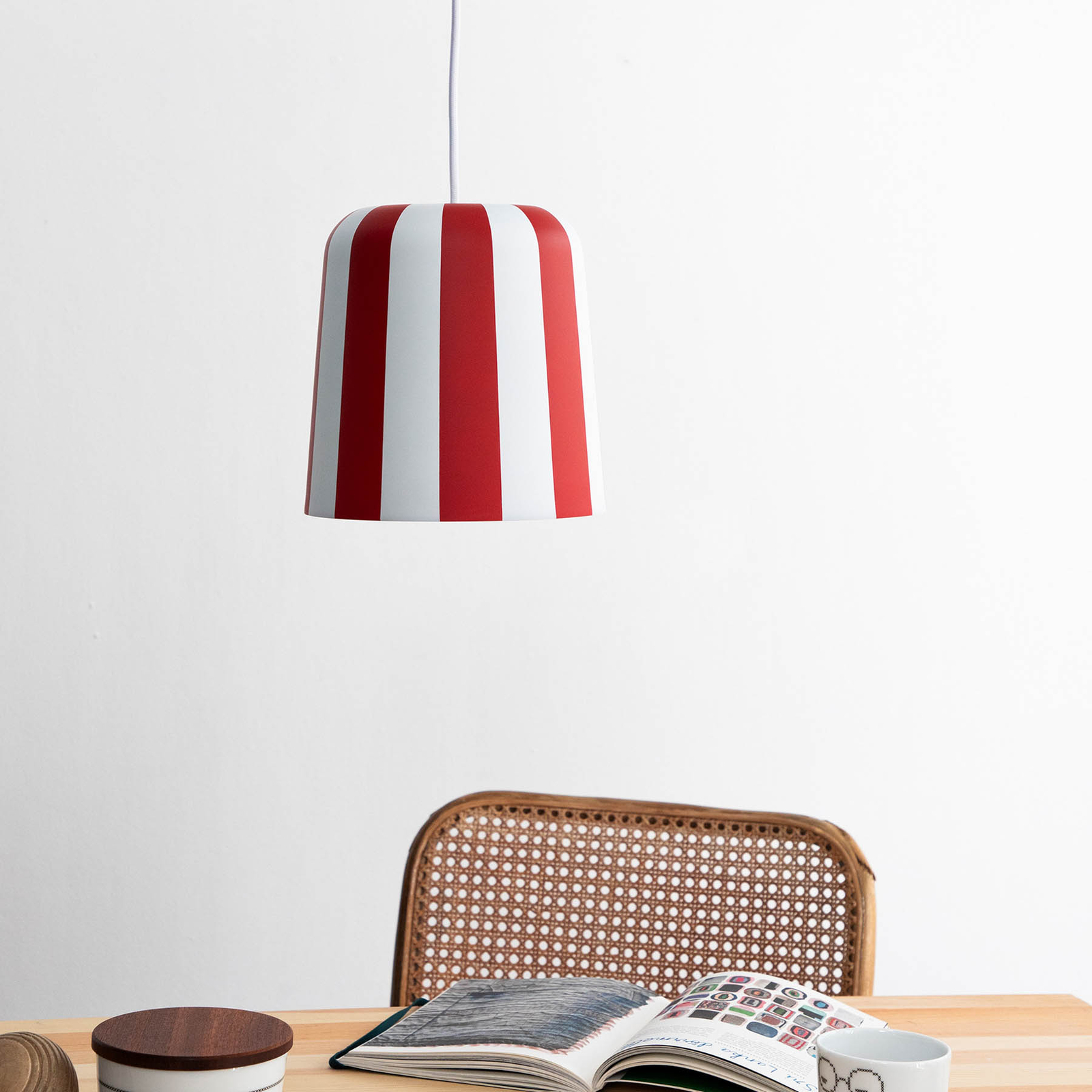 Dyberg Larsen hanging light Gry, dark red/white, Ø 20 cm