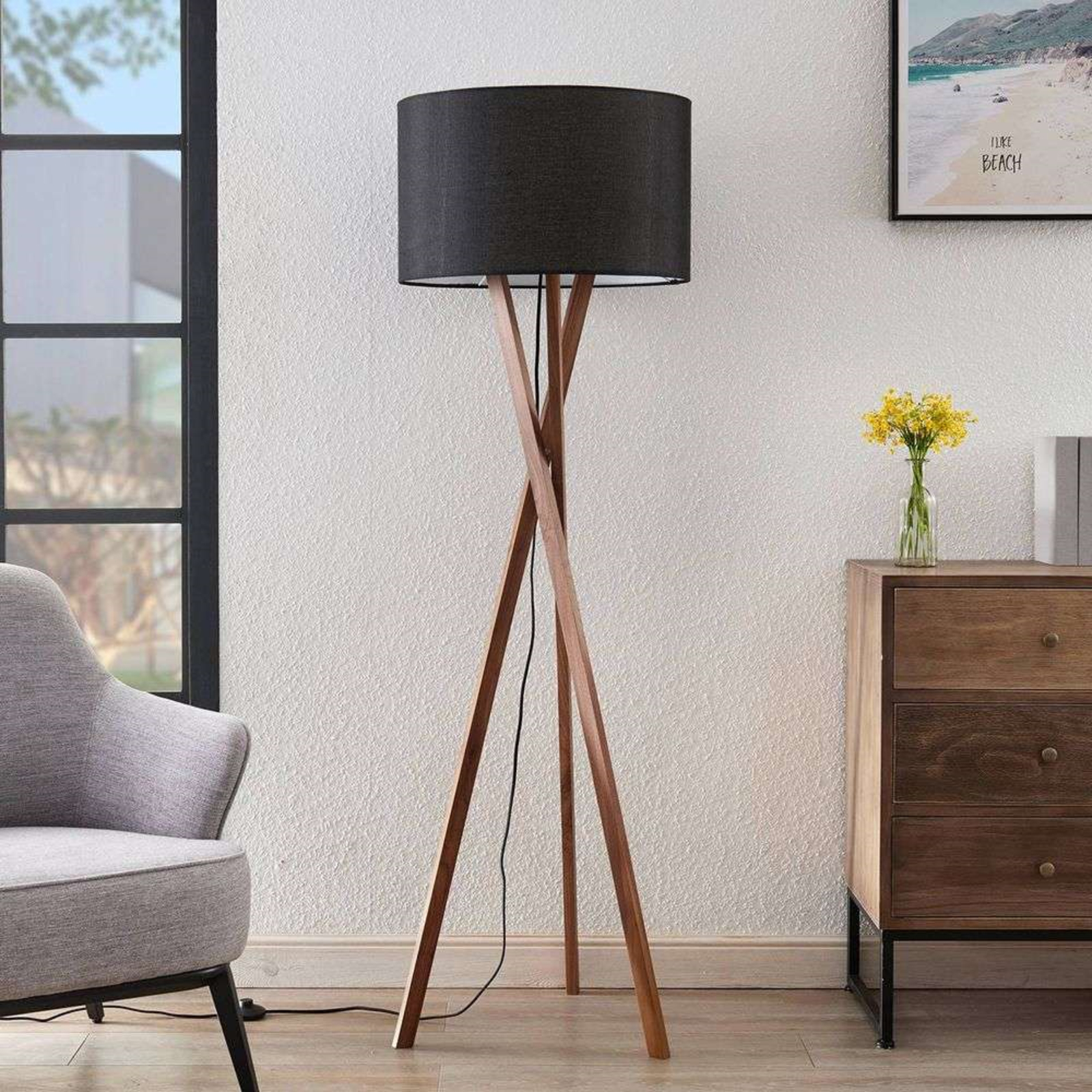 Auriane Podna lampa Crna/Walnut - Lucande