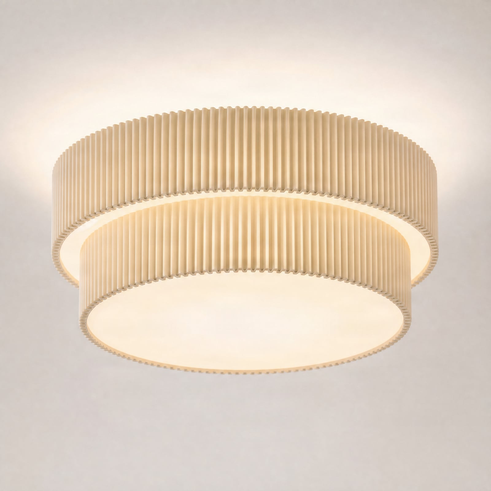 Plafonnier Lindby Tazia, Ø 50 cm, naturel/blanc, lin