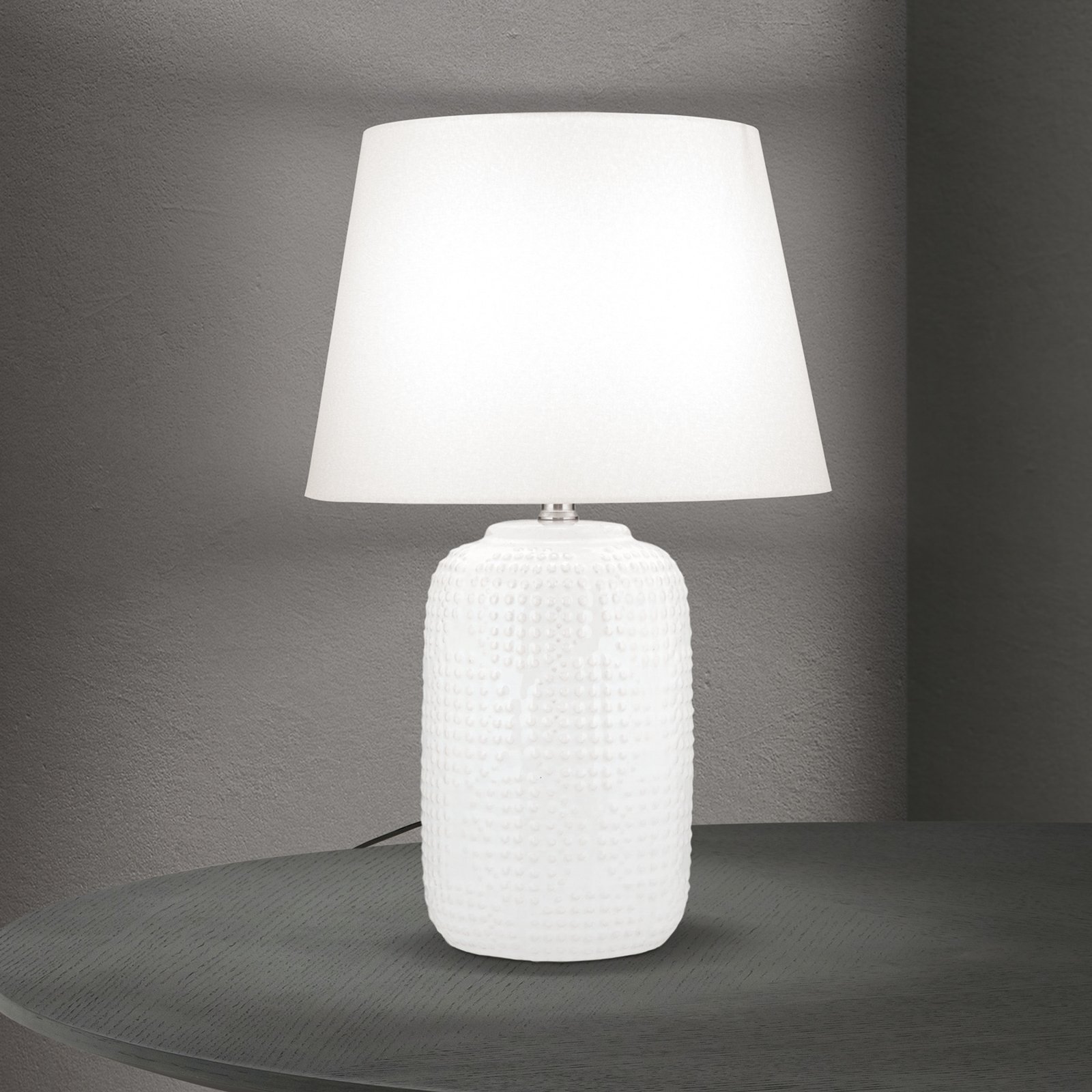 Lampe de table Coral, blanc, hauteur 51 cm, céramique/lin