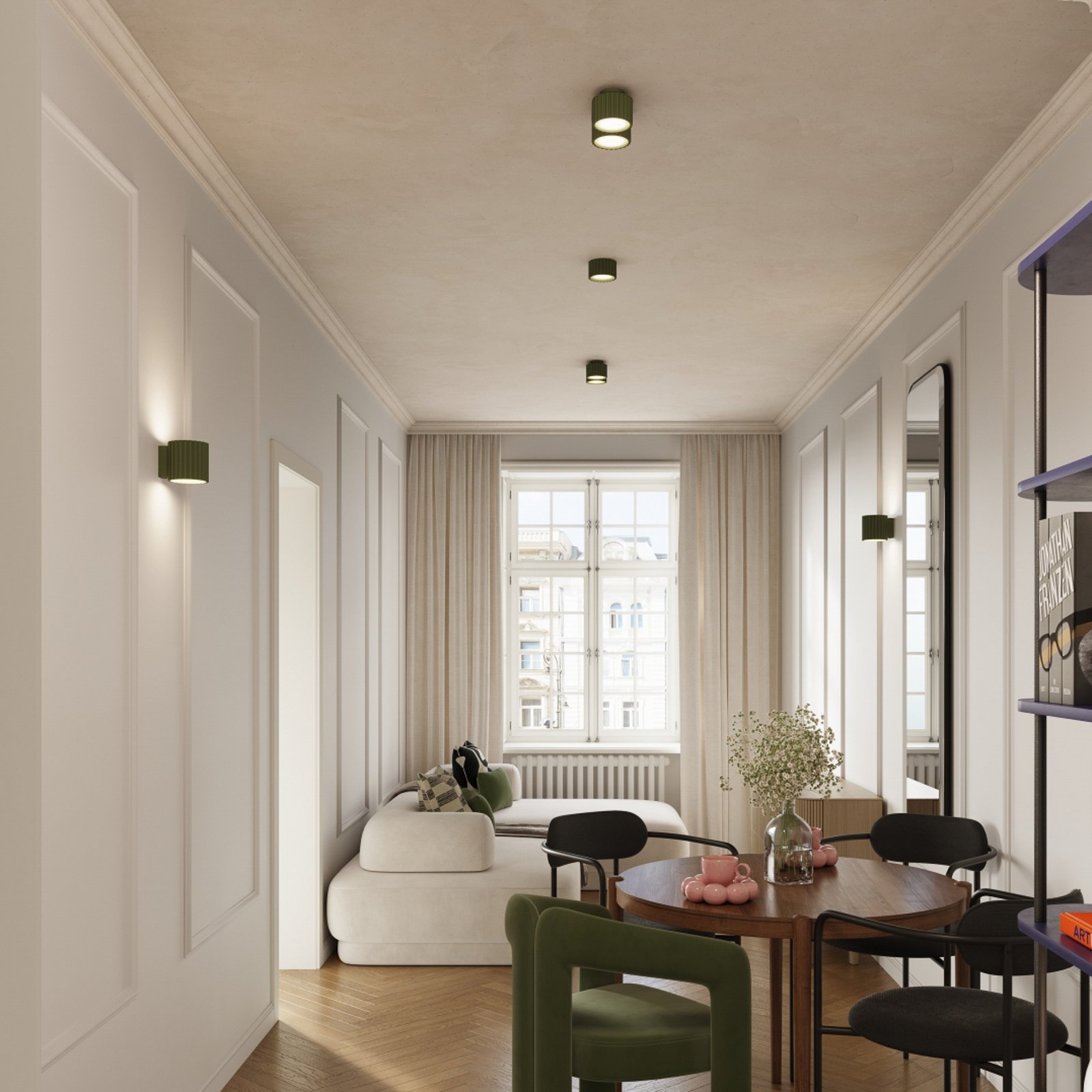 Plafonieră RIBLA, verde măslin, Ø 10 cm, metal, GX53