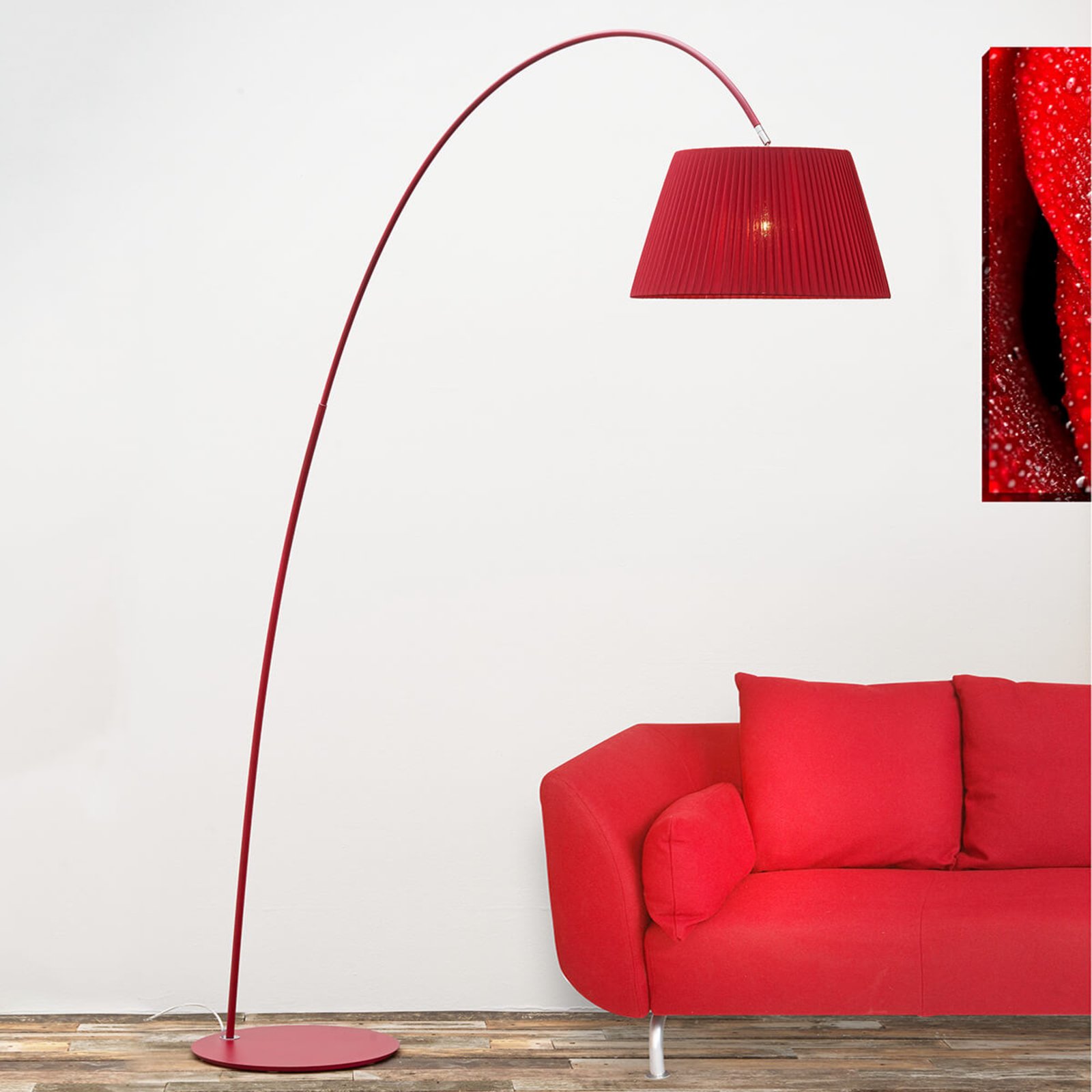 Łukowa lampa stojąca Marion w kolorze czerwonym