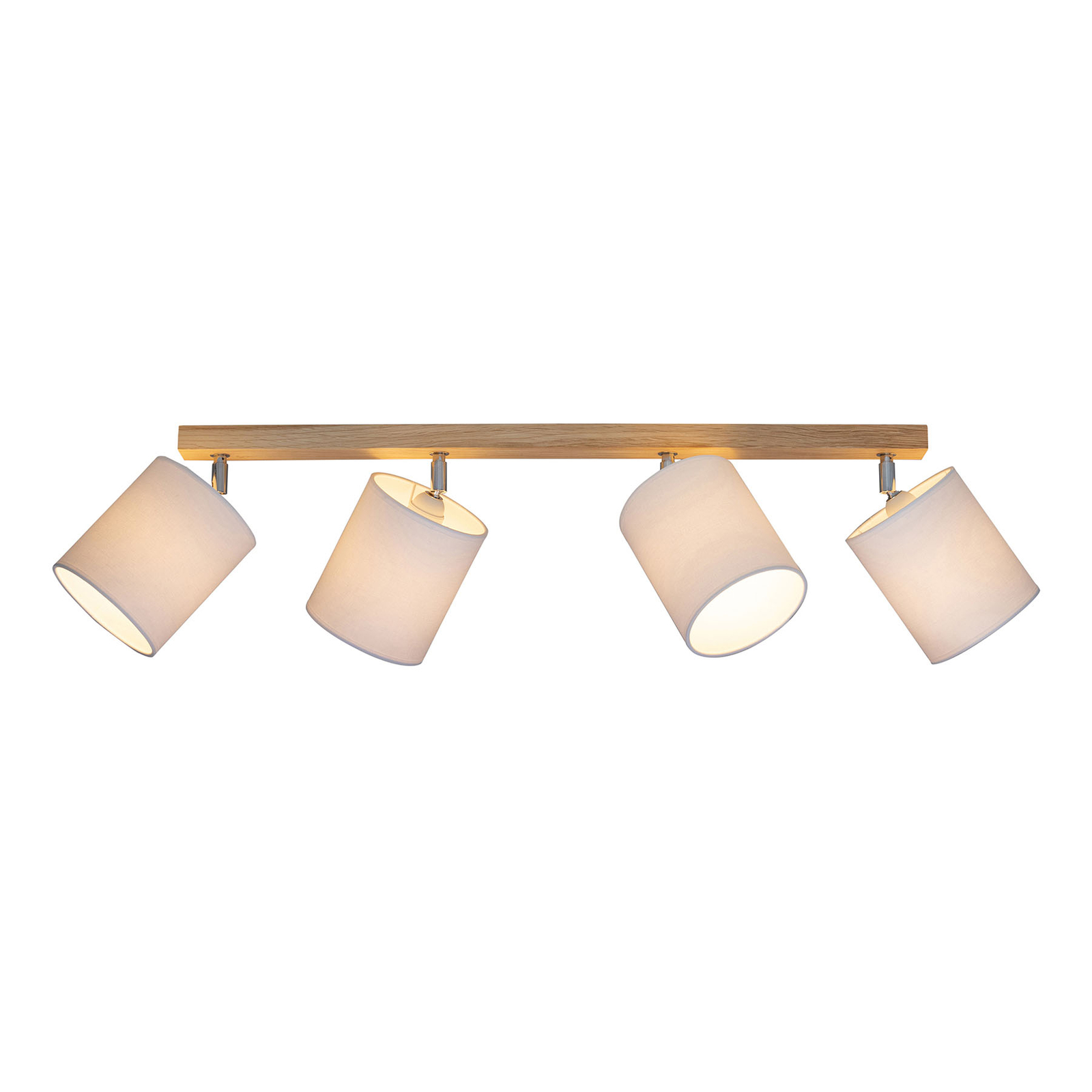 BRITOP Corralee downlight, grey, 4-bulb, for Living / Dining Room, fabric, oak wood, E27, 25 W, energy efficiency: A++, L: 80 cm, H: 23 cm