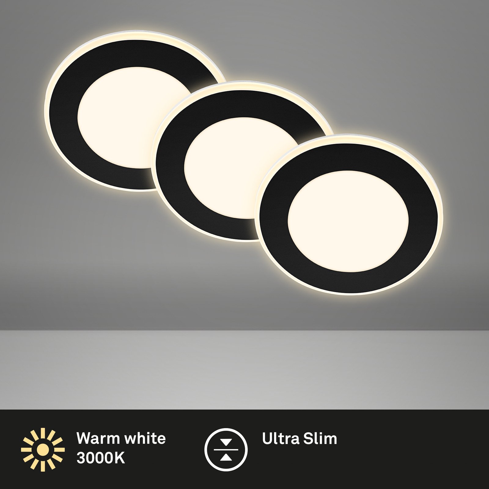 LED recessed light Gima, black, 3,000 K, set of 3