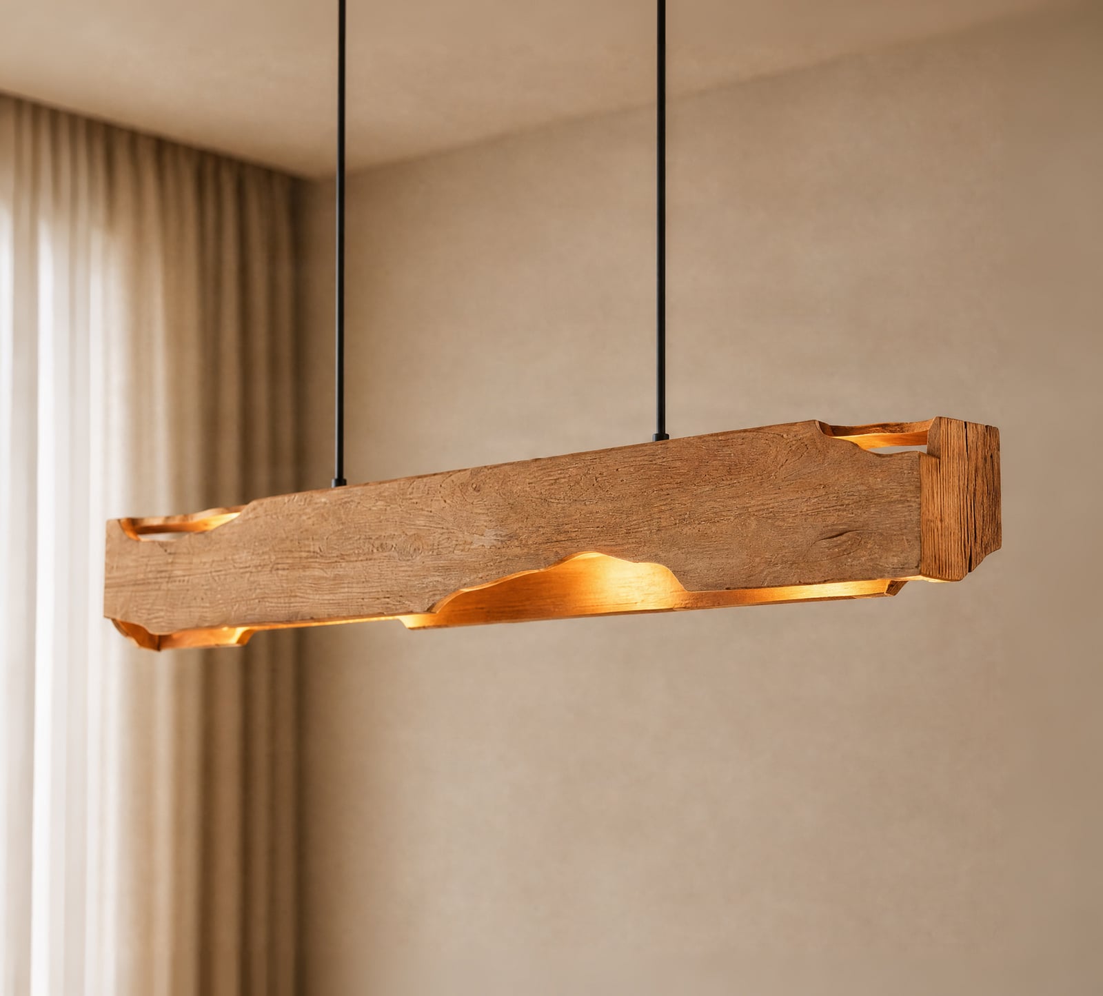 Tarry pendant light, wood, length 110 cm, E27 - Lucande Tarry pendant light, wood, length 110 cm, E27 - Lucande