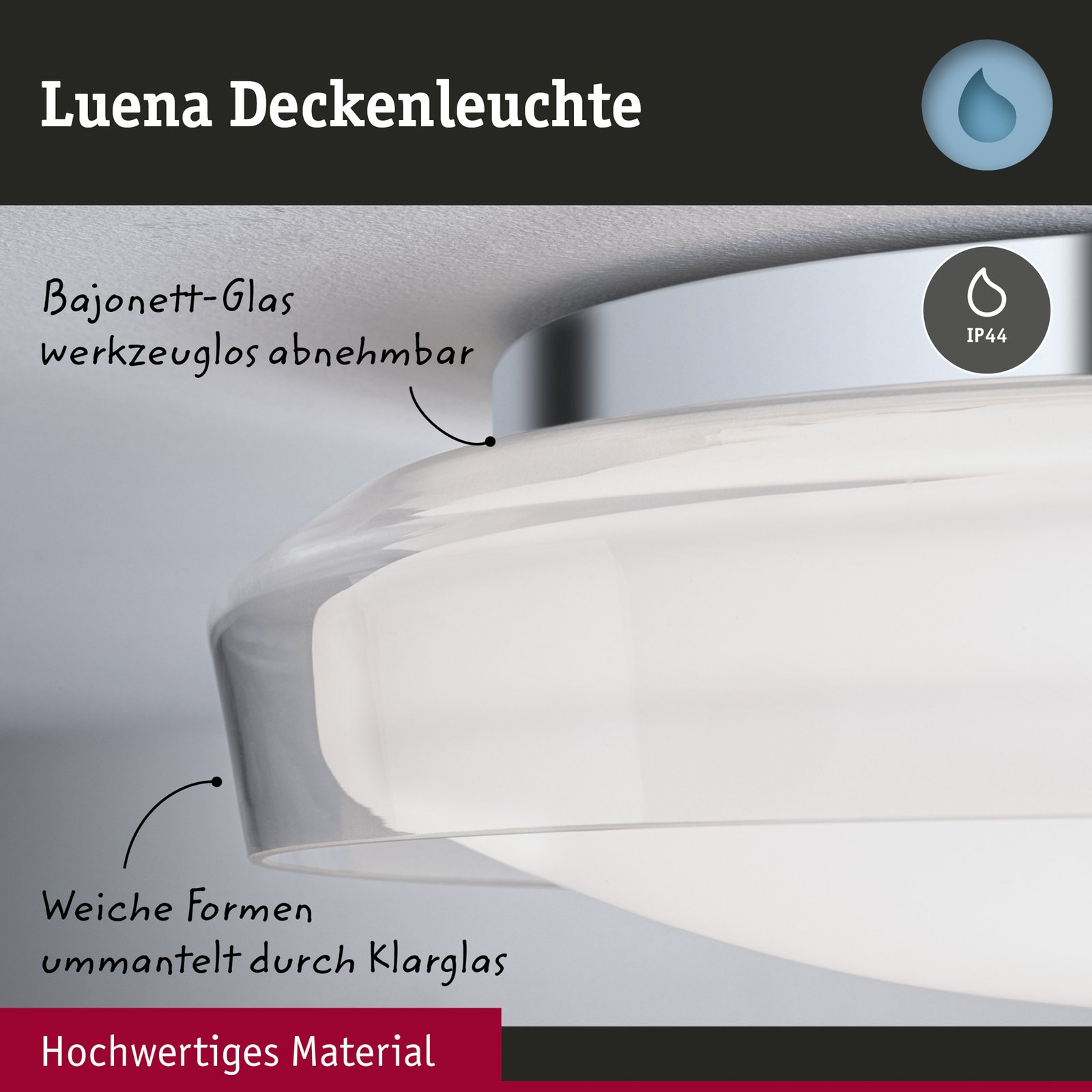 Luena LED Deckenlampe, IP44, chrom, Ø25cm - Paulmann
