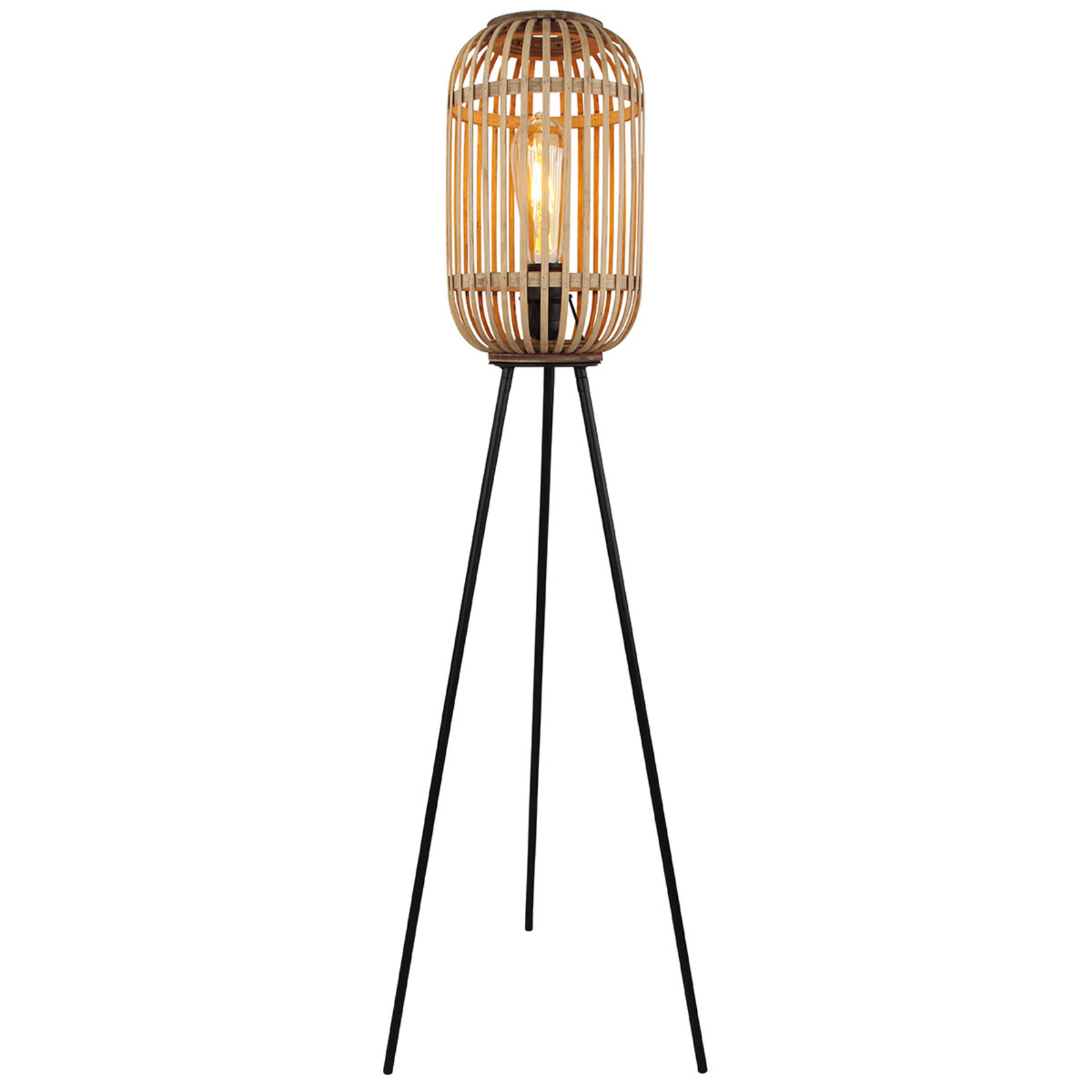 Floor lamp Malacca with wooden shade
