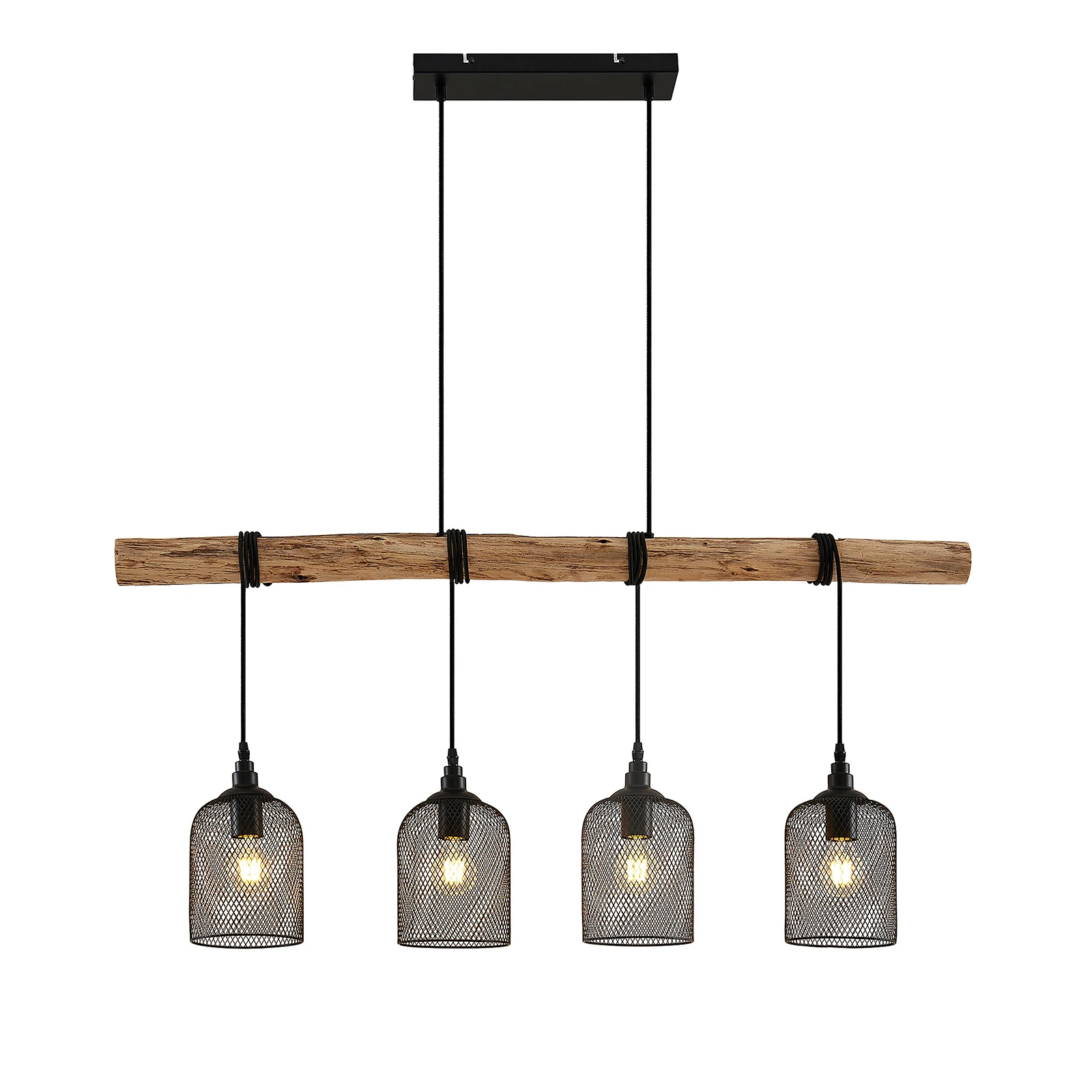Lindby kulons lampa Elrond, 116 cm, melns, 4 gaismas, koks