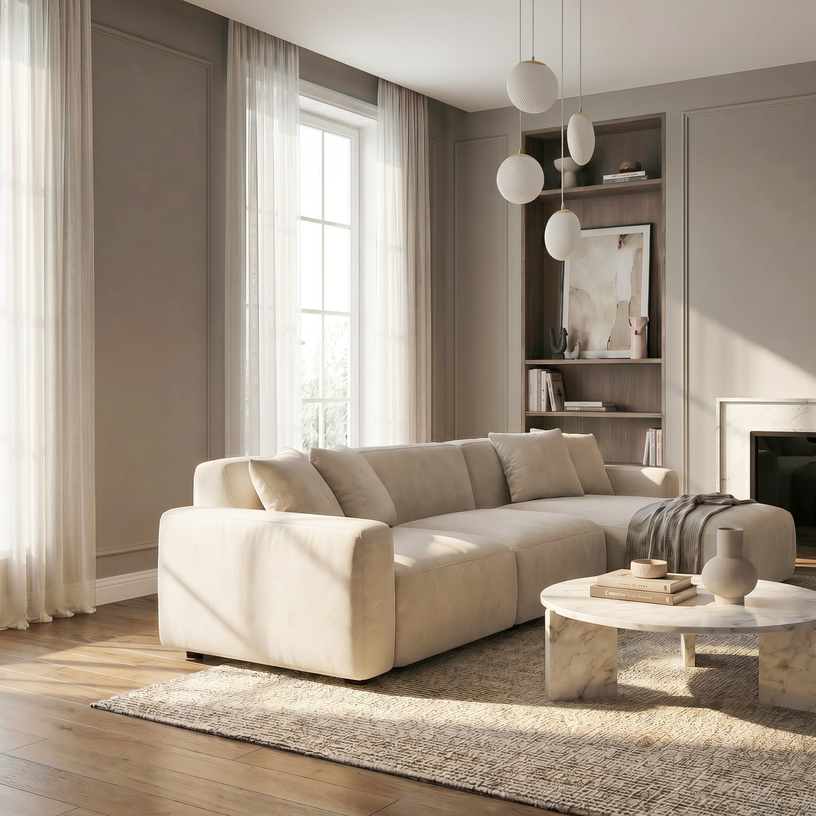 Suspension Lunelle, Ø 40 cm, à 4 lampes, laiton, verre - Lucande