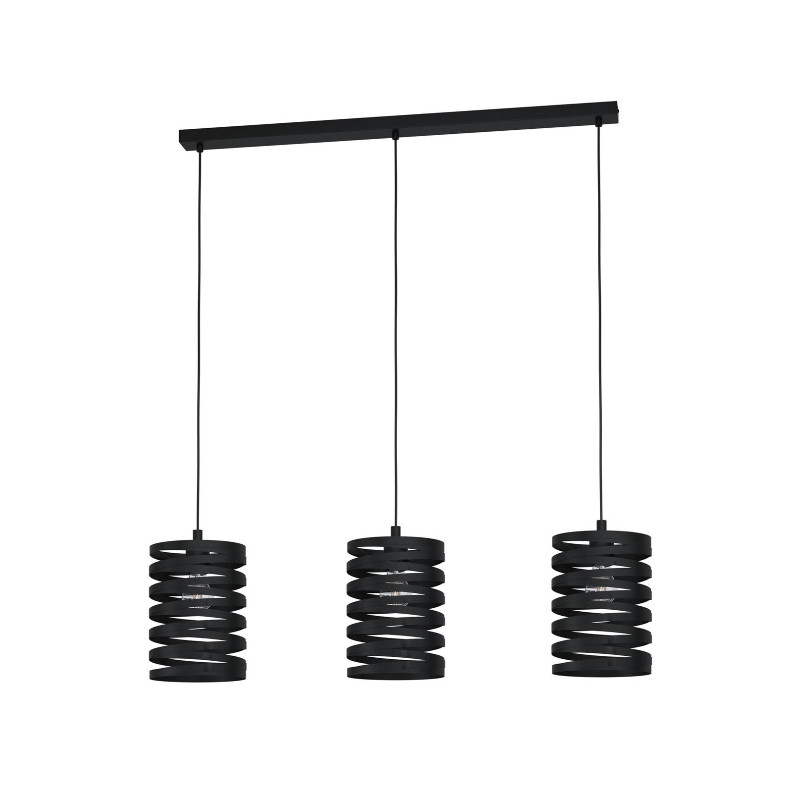 Suspension Cremella, longueur 94 cm, noir, 3 lampes, acier
