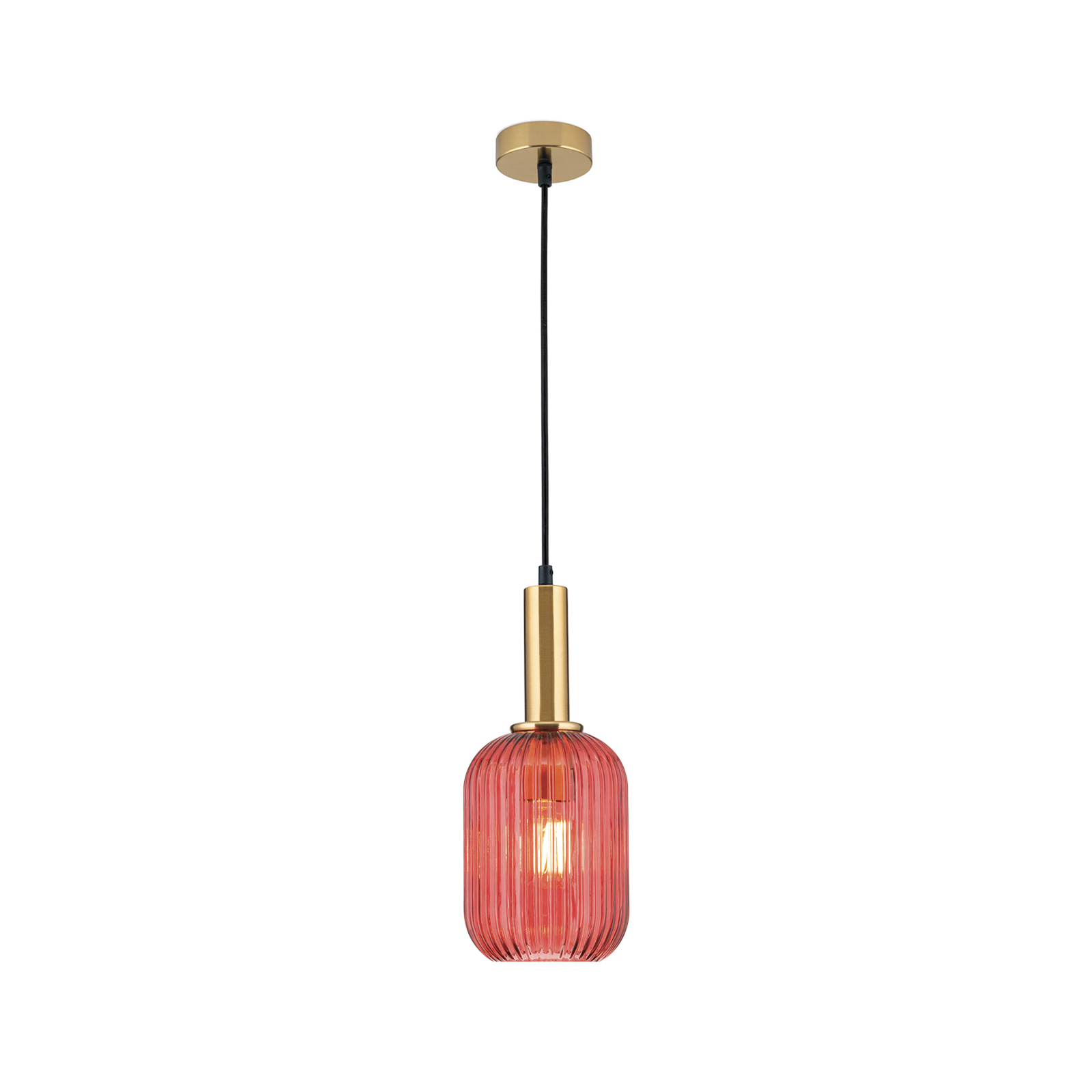 Carneval pendant light, antique brass/red, Ø 14 cm, glass