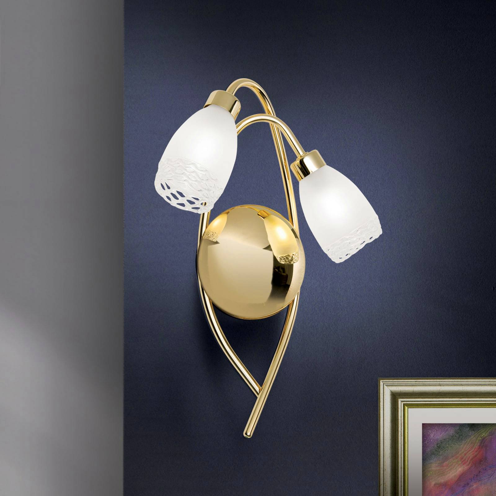 Orion Nástěnné světlo CARLA, mosazná barva Výška 35 cm Kov/sklo 2-křídlá.