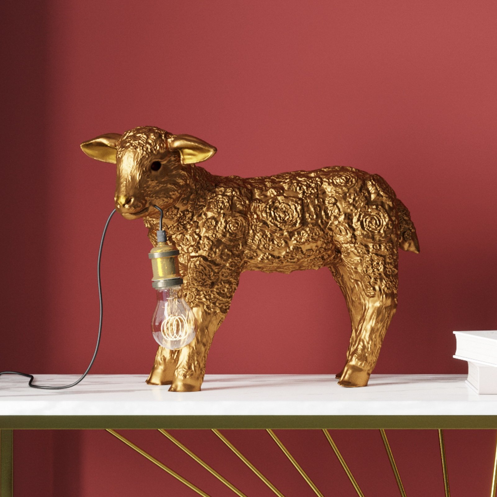 KARE Animal Flower Sheep lampa stołowa złota