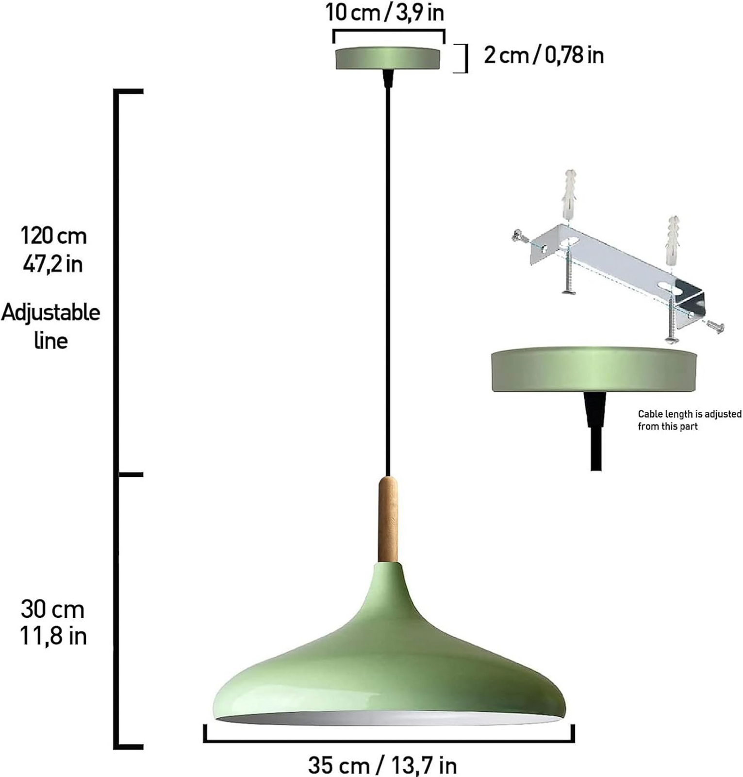 Lampa wisząca Chris, miętowa zieleń/biały, Ø 35 cm, metal, detal drewno Lampa wisząca Chris, miętowa zieleń/biały, Ø 35 cm, metal, detal drewno