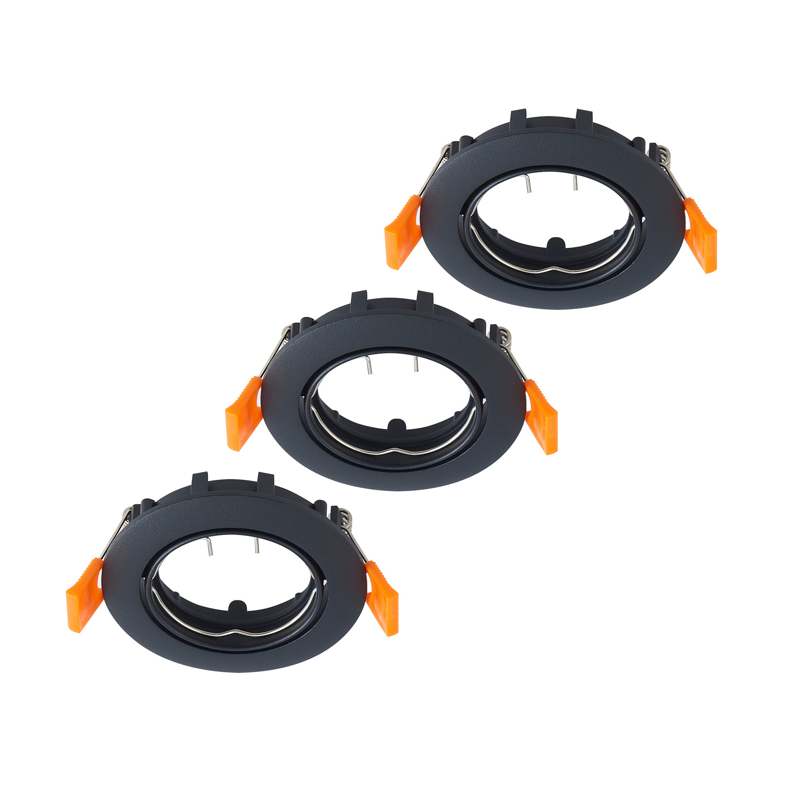 PRIOS beépíthető mennyezeti lámpa Fibur, fekete, cink, Ø 8,2 cm, 3 db