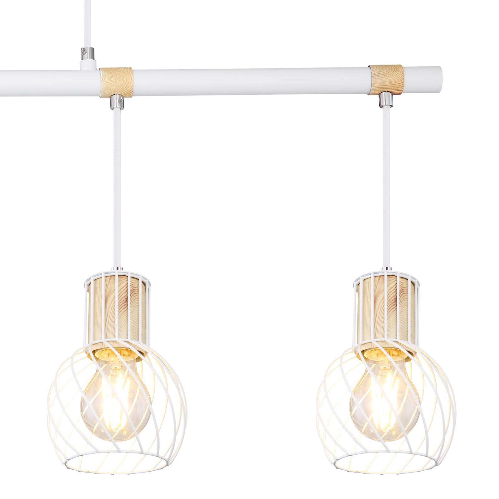 Luise pendant light, white, wooden look, 4-bulb