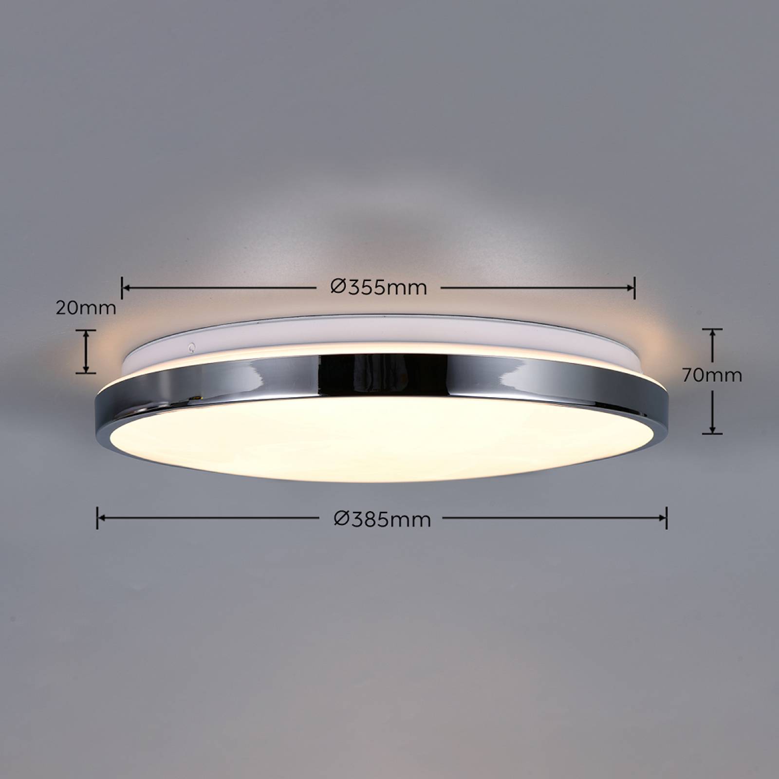 LED-taklampe Fena, kromfarget, Ø 38 cm, metall, IP44