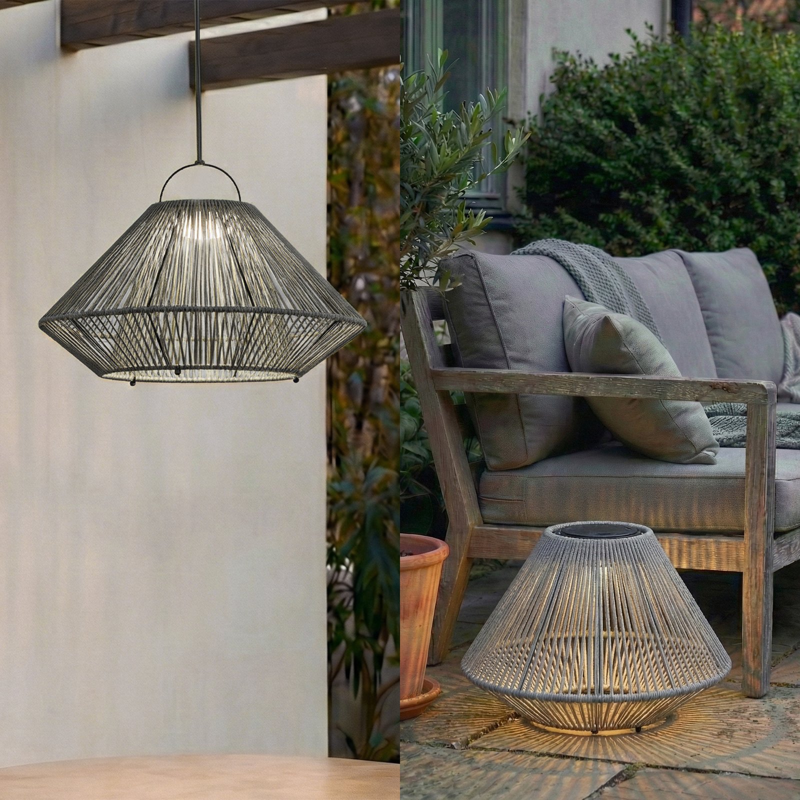 Austas LED-solcellelampe, Ø 50 cm, grå, USB, IP54 - Lindby