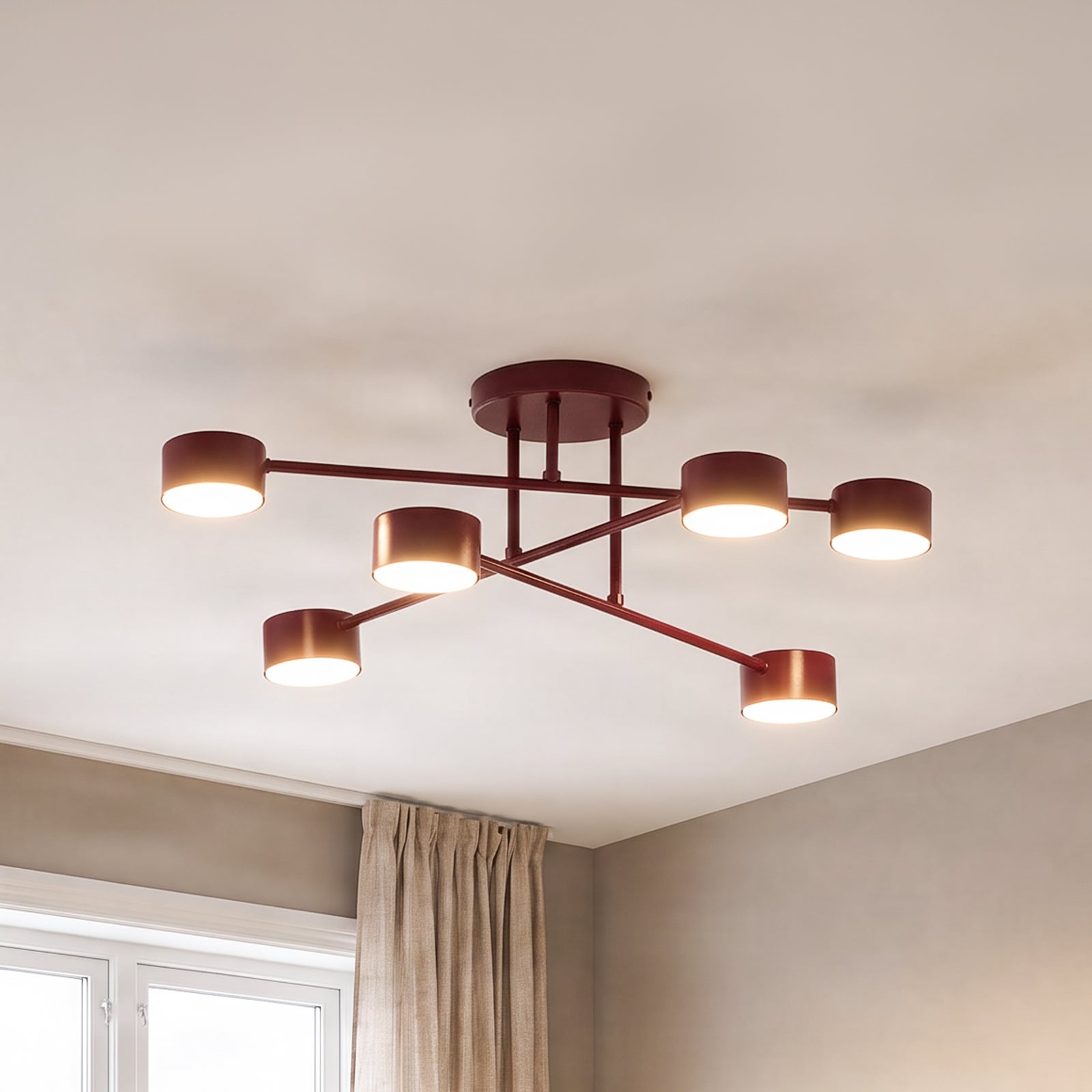 HALO ceiling light, dark red, Ø 60 cm, 6-bulb, metal, GX53