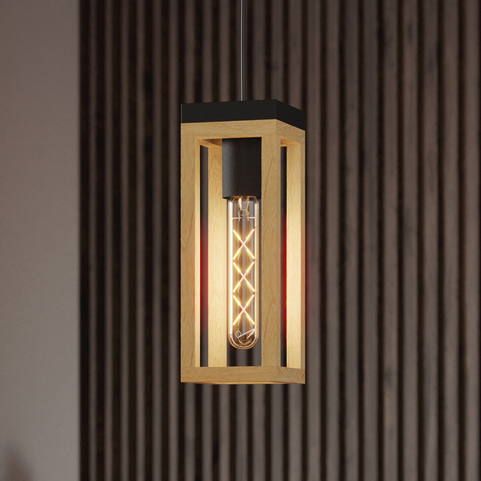 EGLO Nafferton lampă suspendată din lemn 1 bec - Camera de zi / sufragerie - negru maro