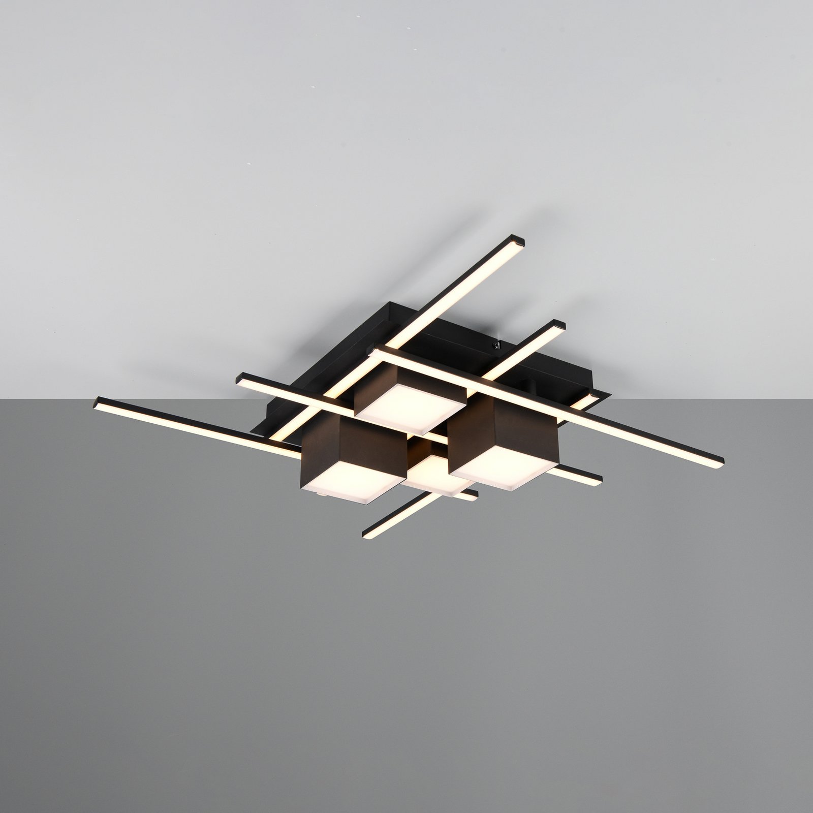 Roger LED ceiling lamp, matt black, metal, CCT, remote control.