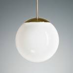 Pendant light with opal sphere, 30 cm, brass