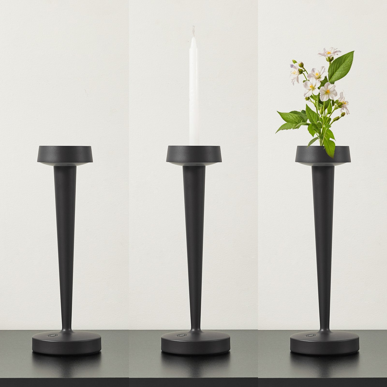 Lucande LED-Akku-Kerzenständer Lea, Vase, dunkelbraun, 28 cm