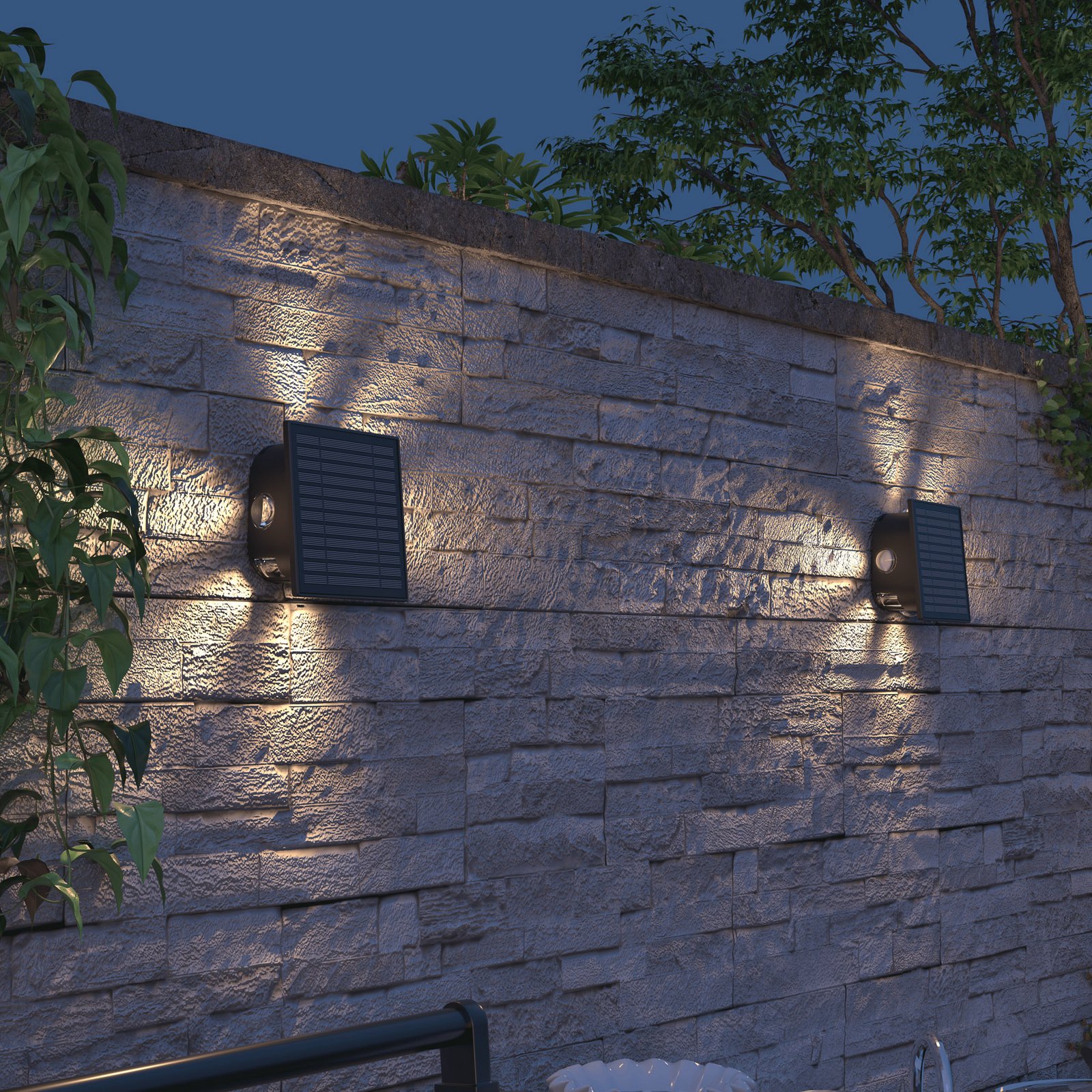 Calex Altamura solar LED outdoor wall light, indirect, black