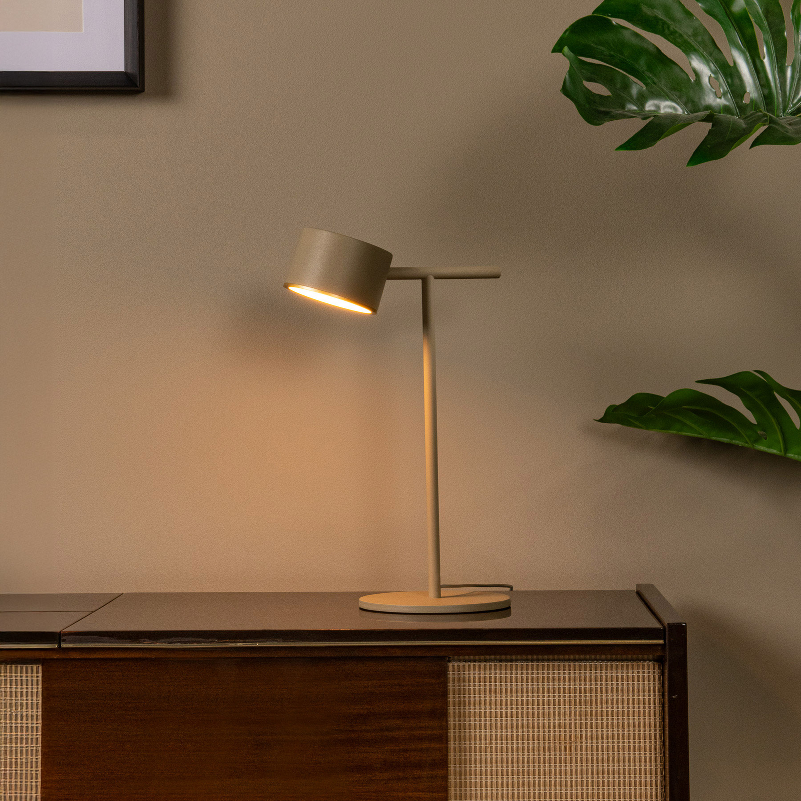 lampe à poser LED Gian, taupe, hauteur 40 cm, métal