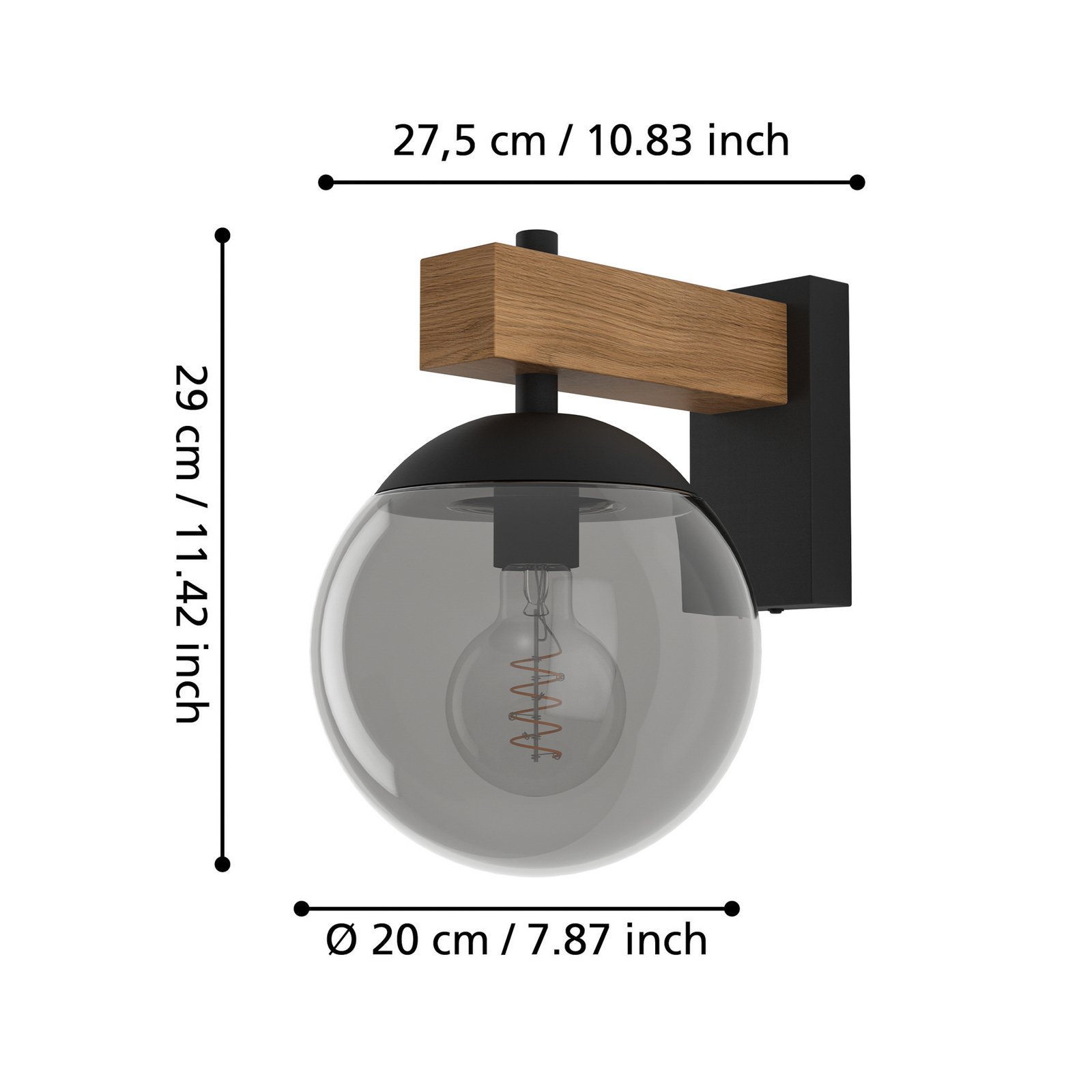 Applique da esterno Bufalata, nero/legno/grigio fumo