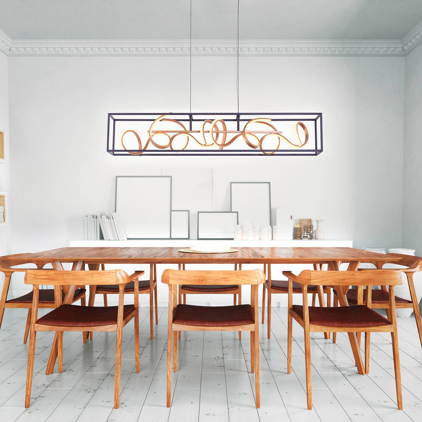 Paul Neuhaus LED hanglamp SELINA, zwart/goud, lengte 110 cm, Switchdim