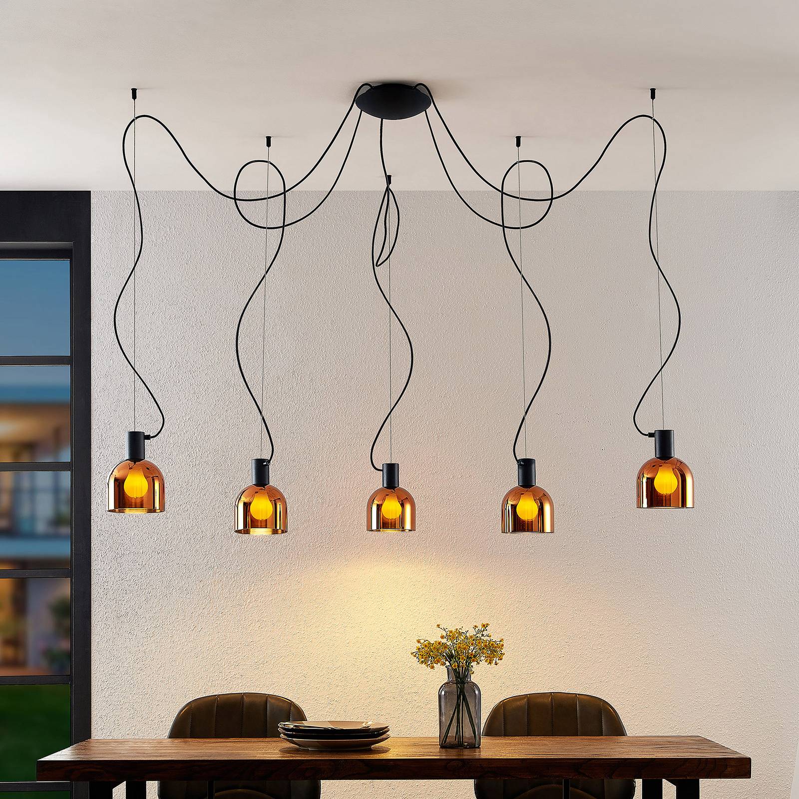 Lucande Serina hængelampe, 5 lyskilder, kobberglas