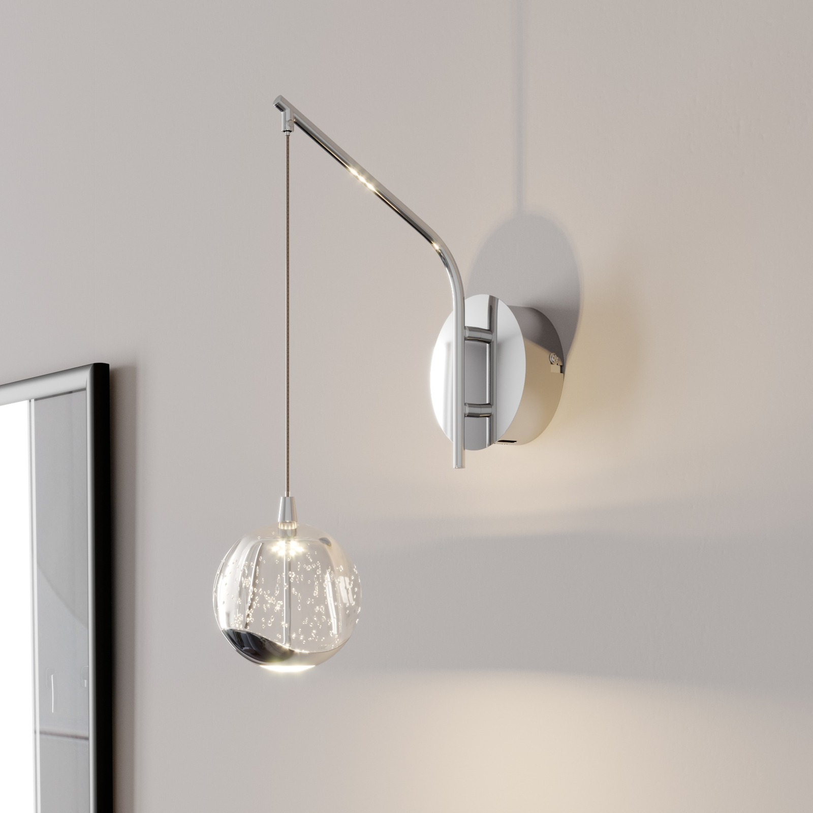 Hayley LED wall lamp with a hanging globe, chrome