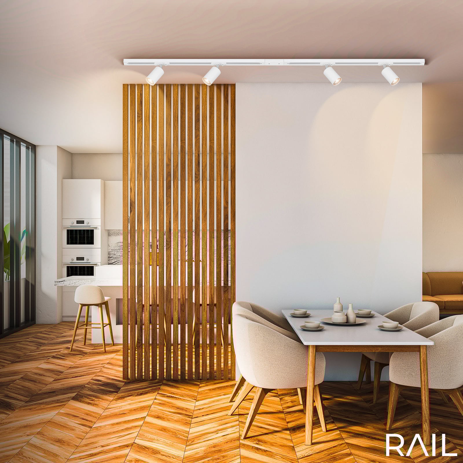 Conjunto inicial de sistema de calhas, branco, comprimento 150 cm, 4 x GU10