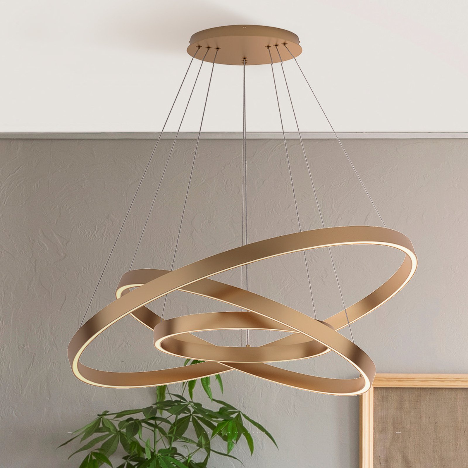 Maytoni Rim LED pendant light, 3-bulb, brass-coloured, 3000K