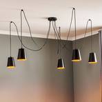 Link hanging light, 5 individual lampshades, black