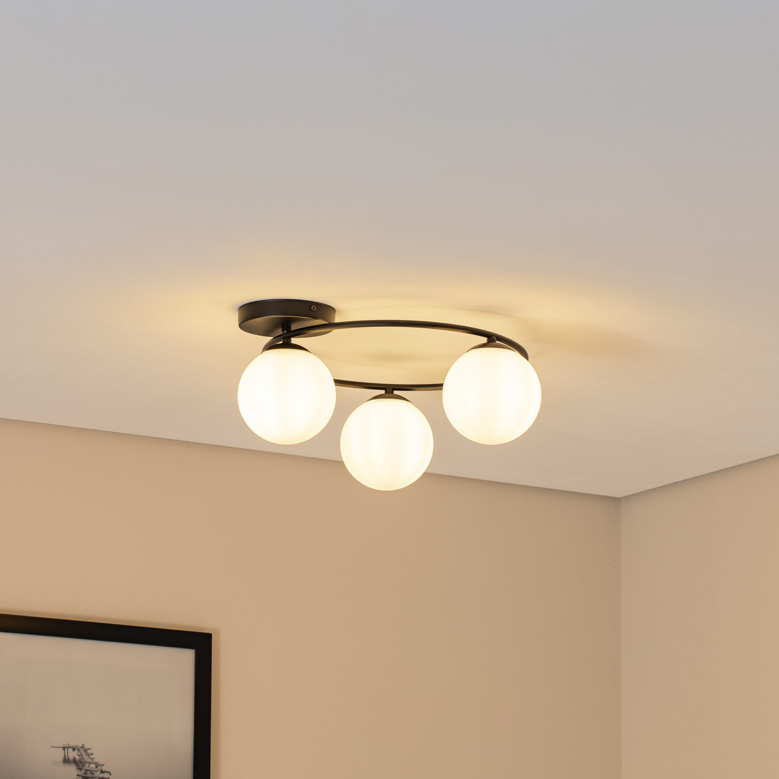 Plafonnier Sopra, blanc opale/noir, verre, E14