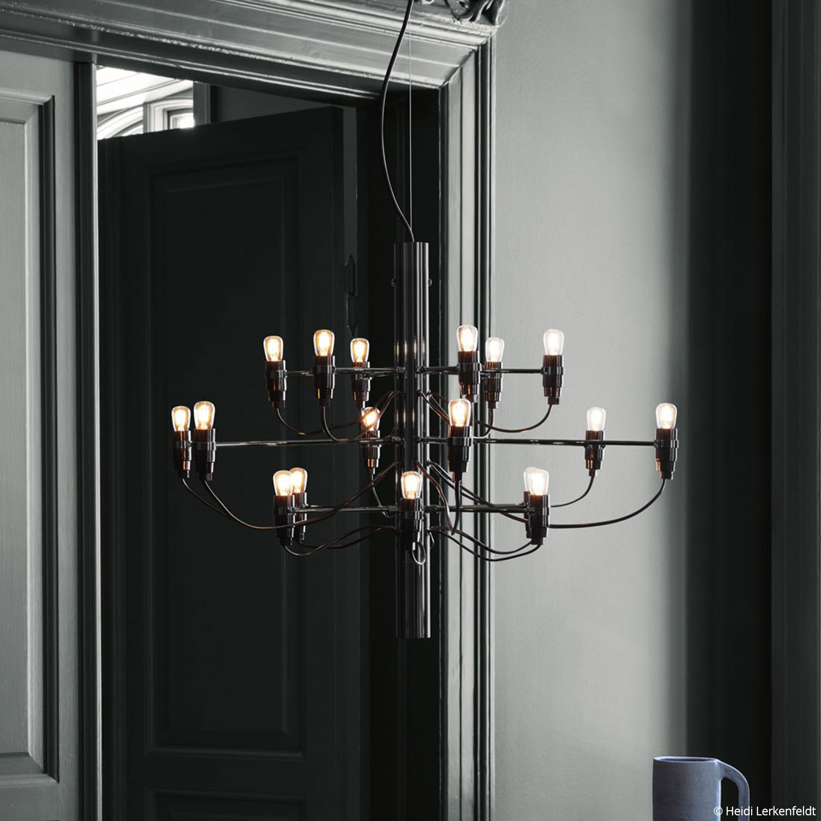 Flos FLOS 2097/18 chandelier LED frosted, black, for Living / Dining Room, steel, brass, E14, 2.7 W, energy efficiency: A+, H: 51 cm