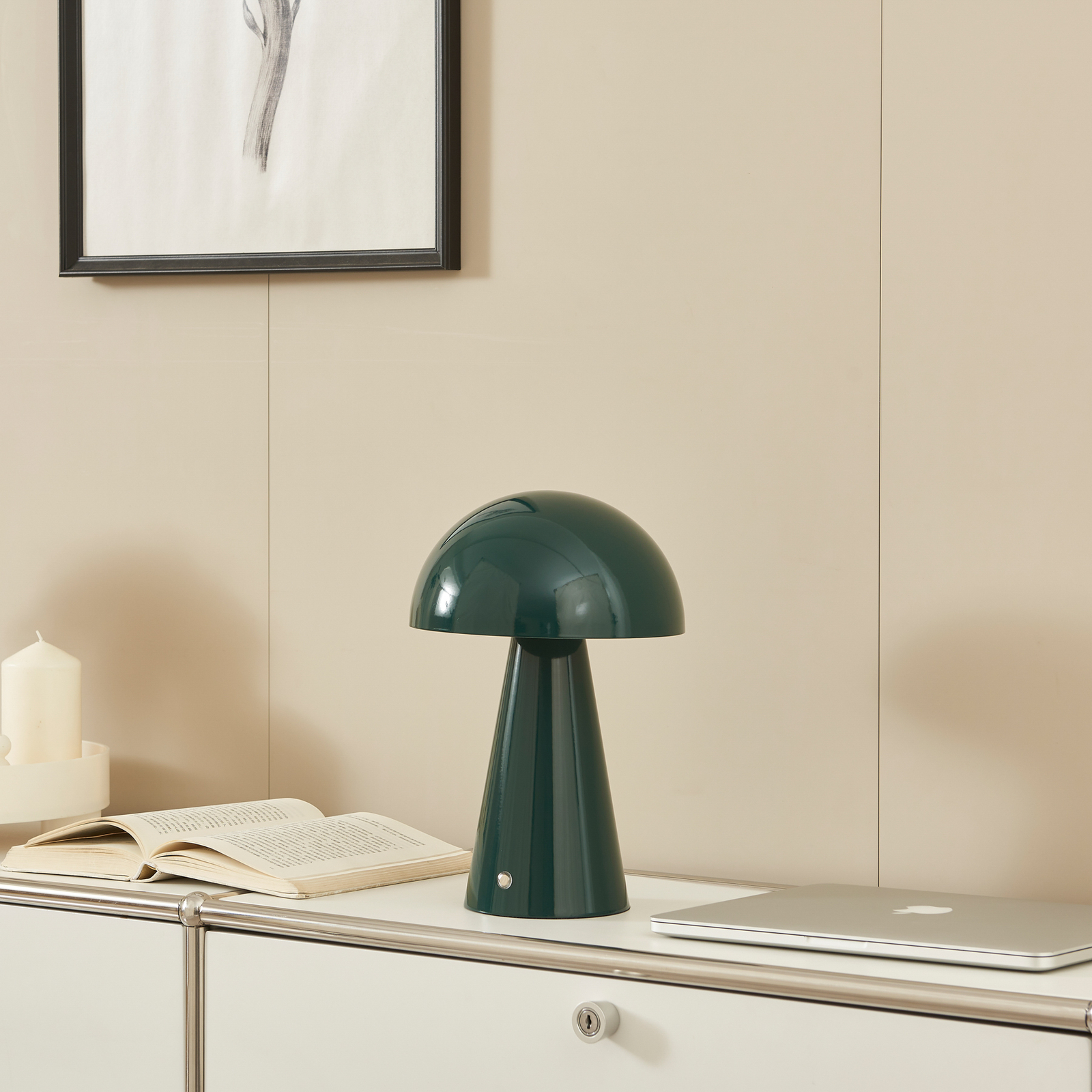 Lindby lampe de table LED rechargeable Nevijo, vert, Ø20 cm, USB,