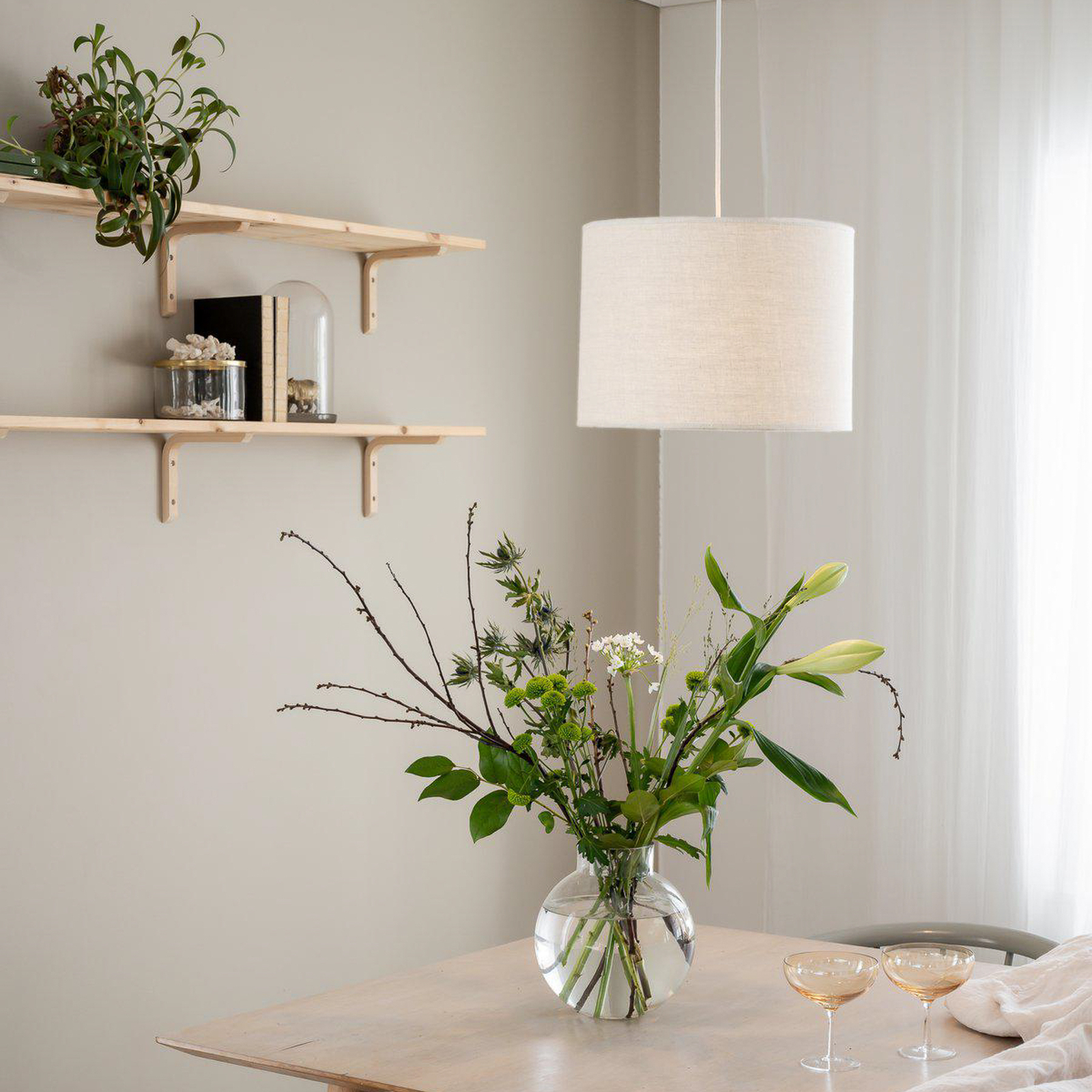 PR Home pendant light Sara, offwhite, Ø 35 cm, linen textile