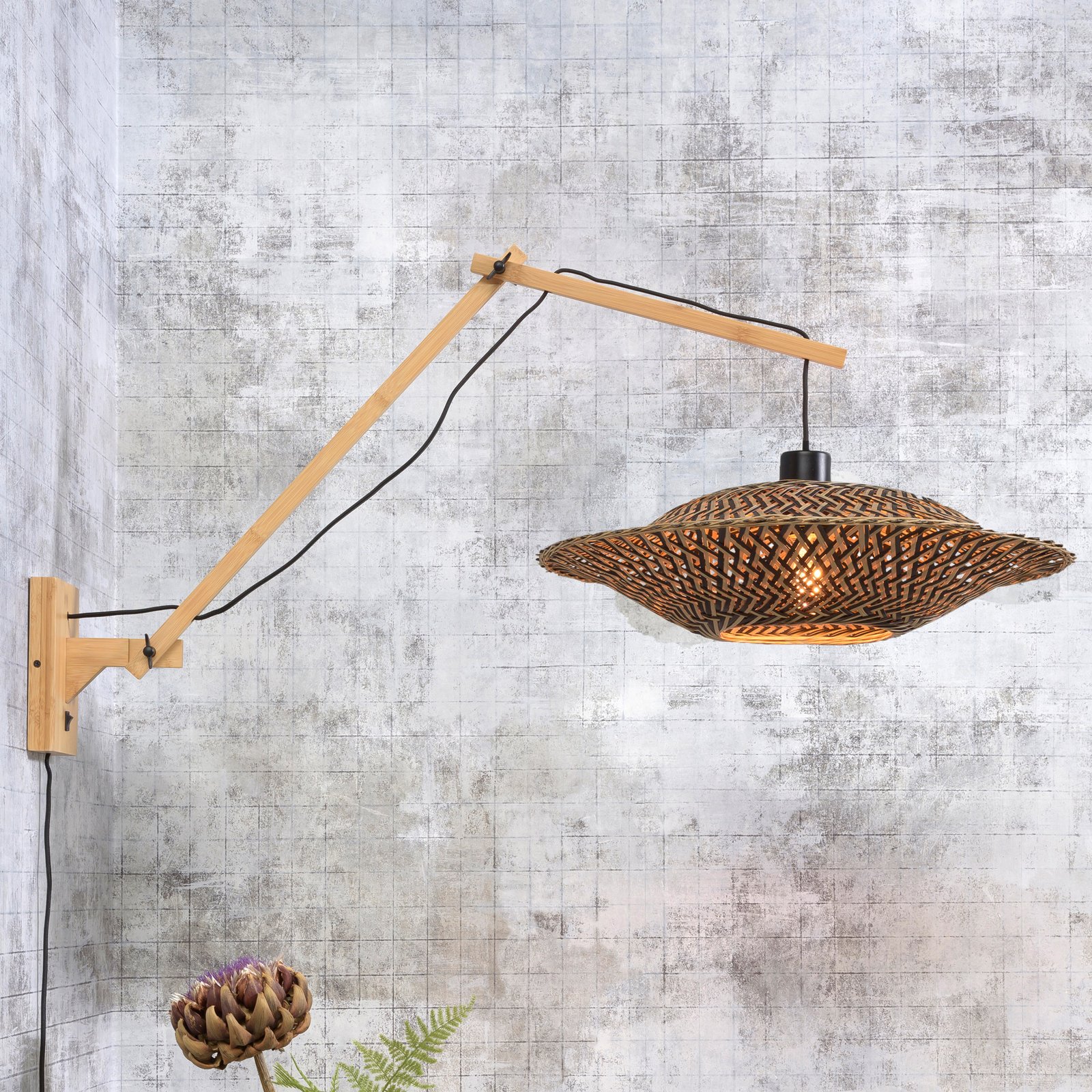 Good &amp; Mojo Bali lampa ścienna 2 ramiona, Natur, 44x12cm