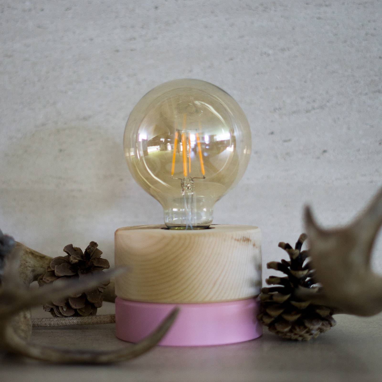 Almut von Wildheim ALMUT 0239 table lamp, sustainable Swiss pine/pink, for Living / Dining Room, Swiss pine wood, E27, 52 W, H: 8 cm