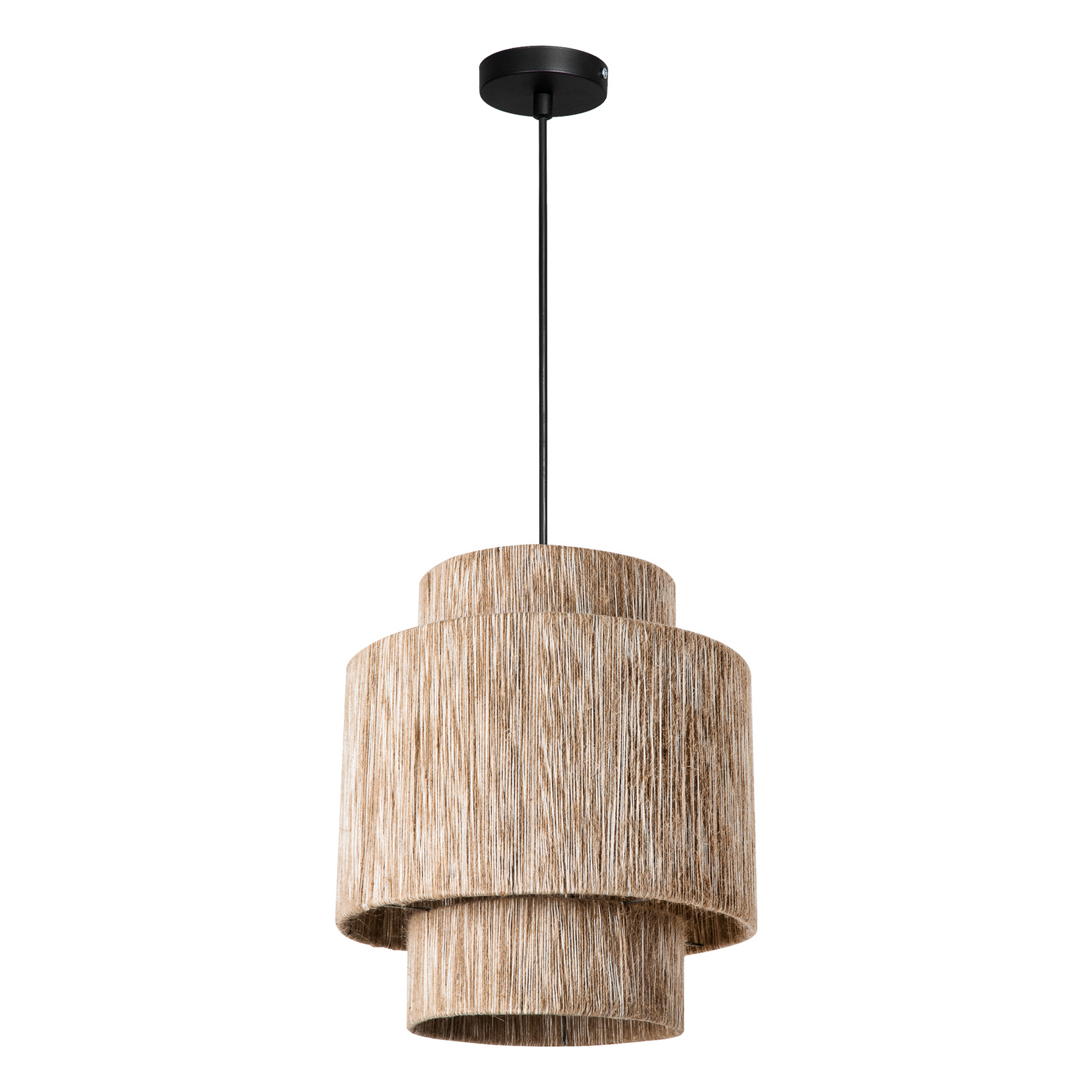 Hängeleuchte Sahra, braun, Seil, Ø 39 cm, Doppelschirm