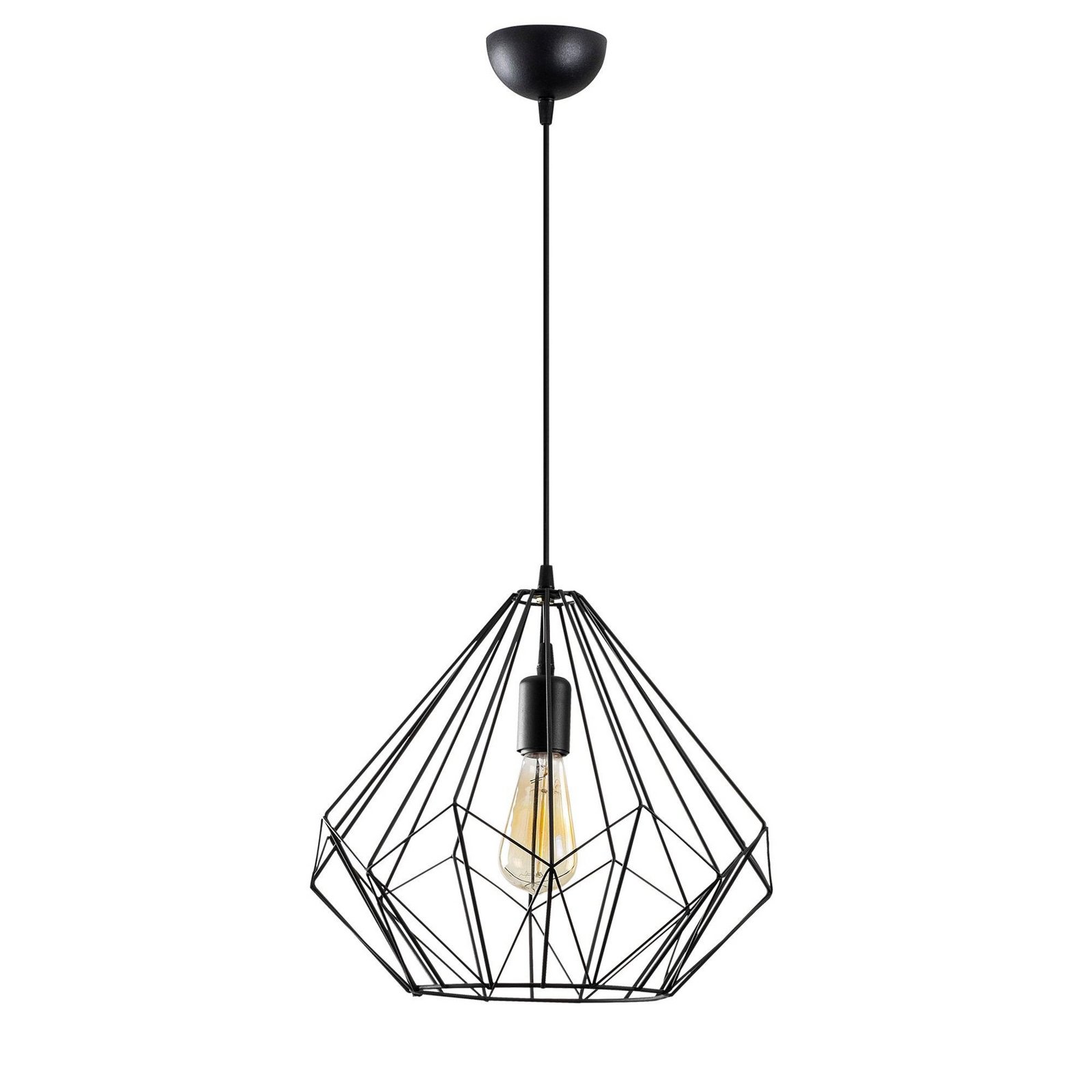 Diamond pendant light, black, metal, Ø 37 cm, E27