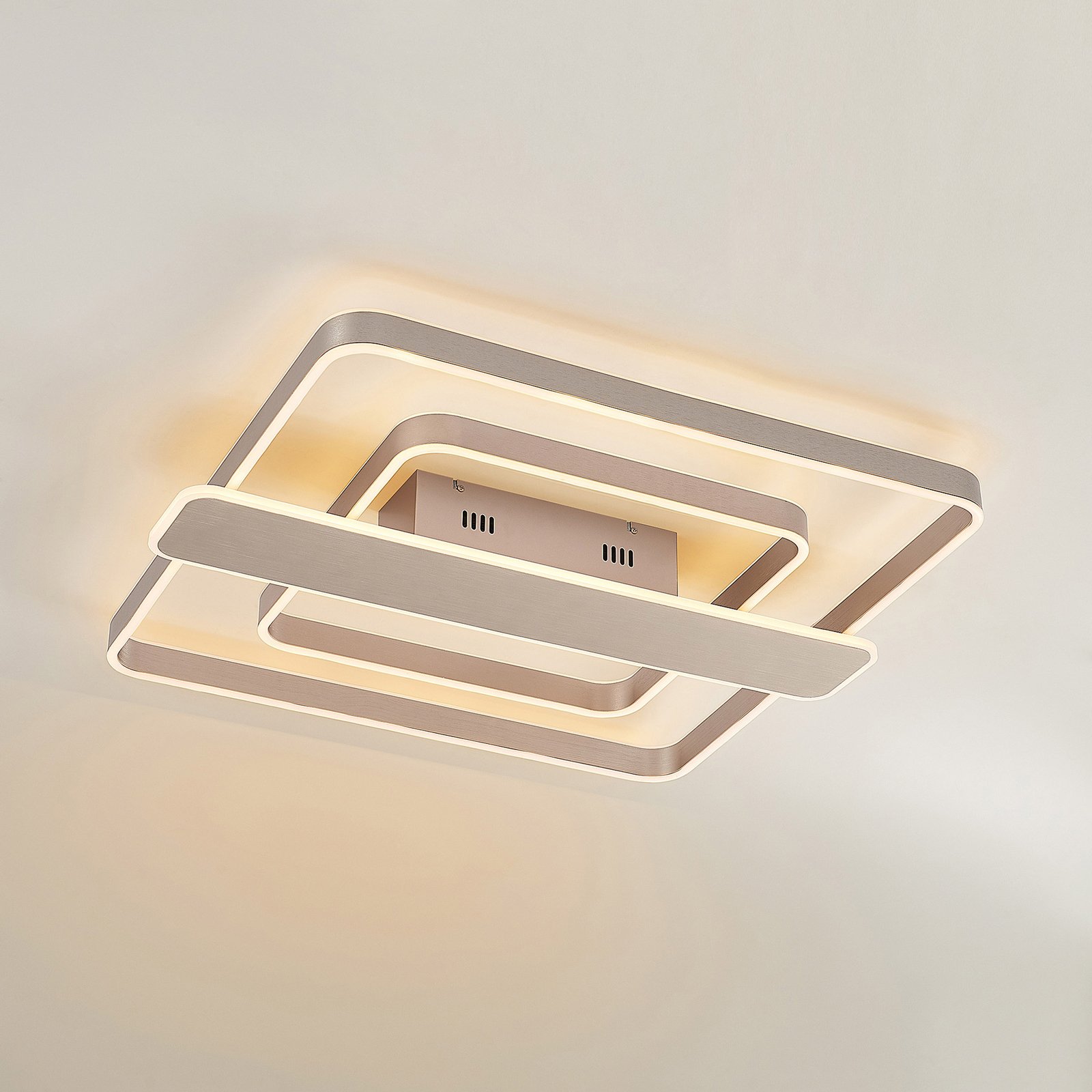 Lucande Linetti LED ceiling angular nickel 70 cm