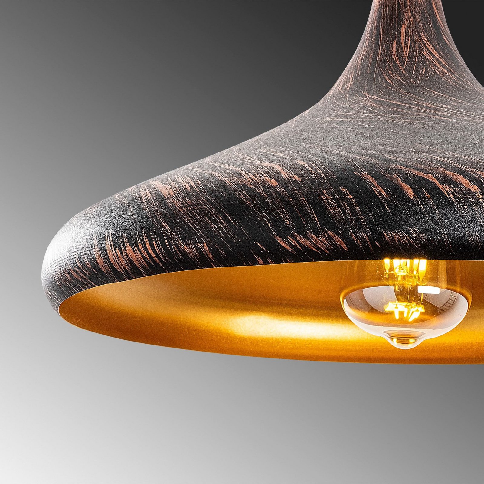 Hängeleuchte Barek, schwarz/gold, Ø 34 cm, Metall, E27