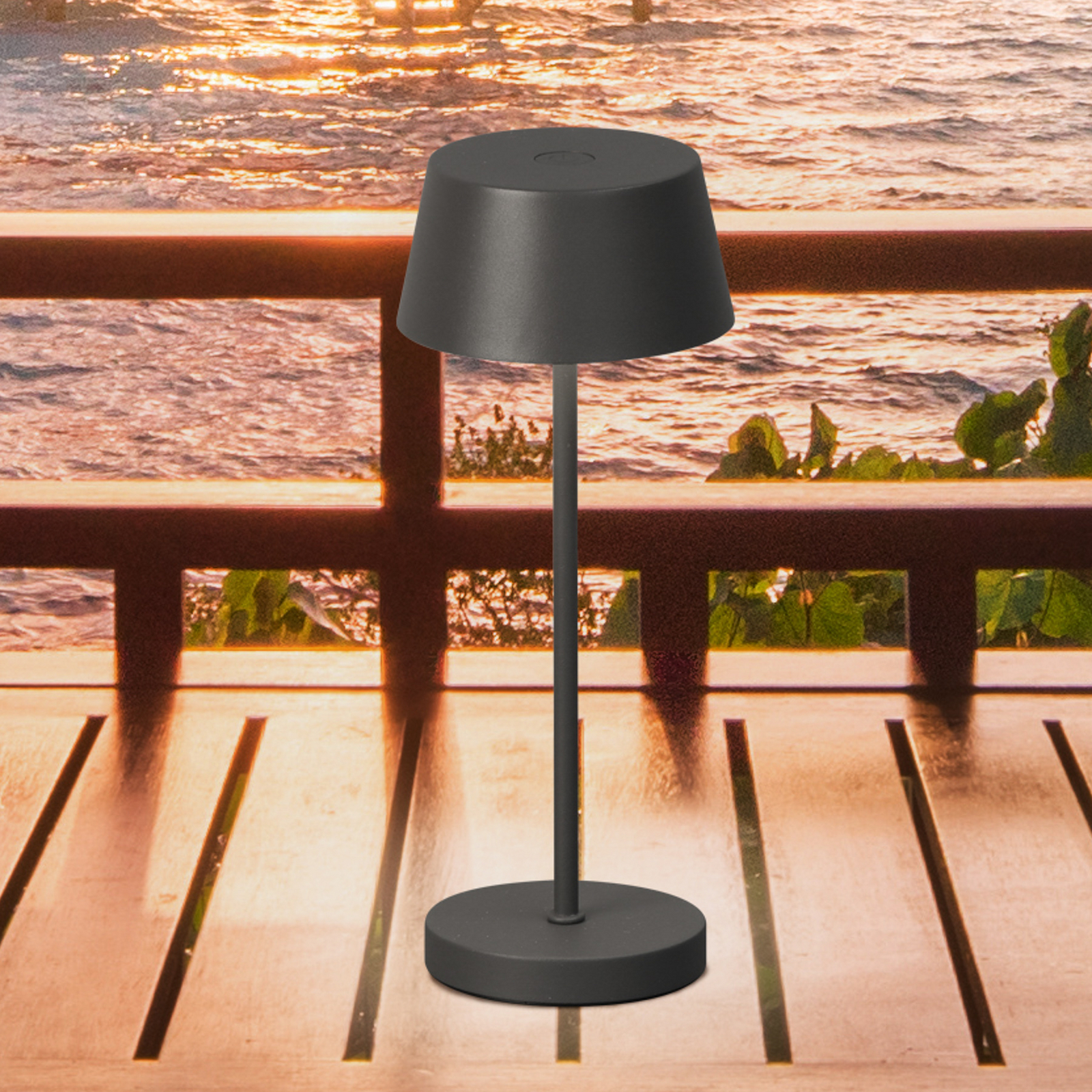 LED акумулаторна настолна лампа Sienna Pro, пясъчно сива, 24 cm, метал IP54