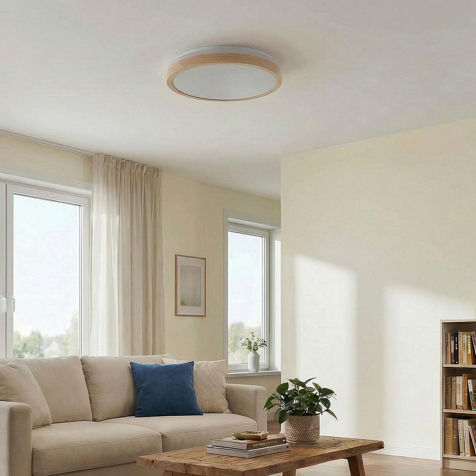 Lindby LED-kattovalaisin Emiva, Ø 49 cm, CCT, puu